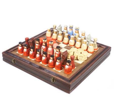Thomas Pacconi Handcarved Wood Chess and Checkers Set - QVC.com