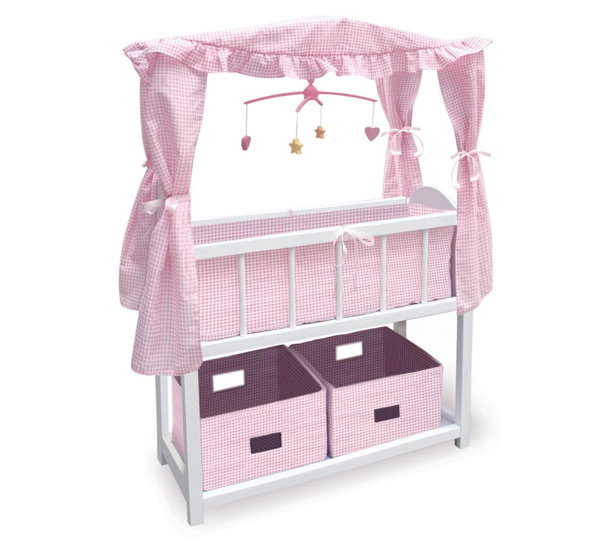 Badger Basket Canopy Doll Crib with Baskets, Bedding, Mobile