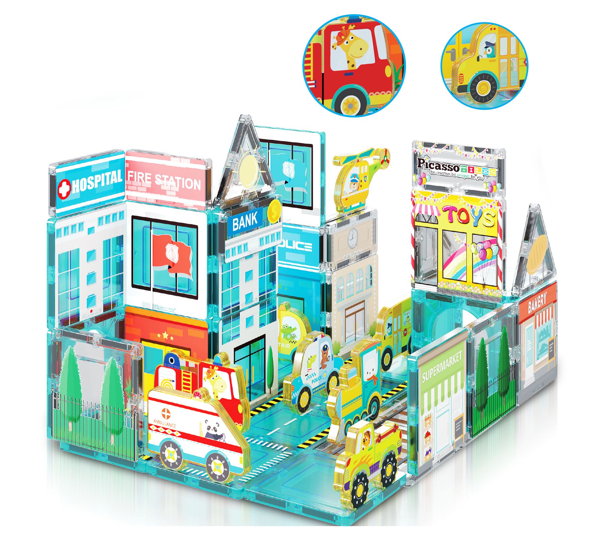 PicassoTiles 50 Pieces Metro City Magnetic Marvels Playset