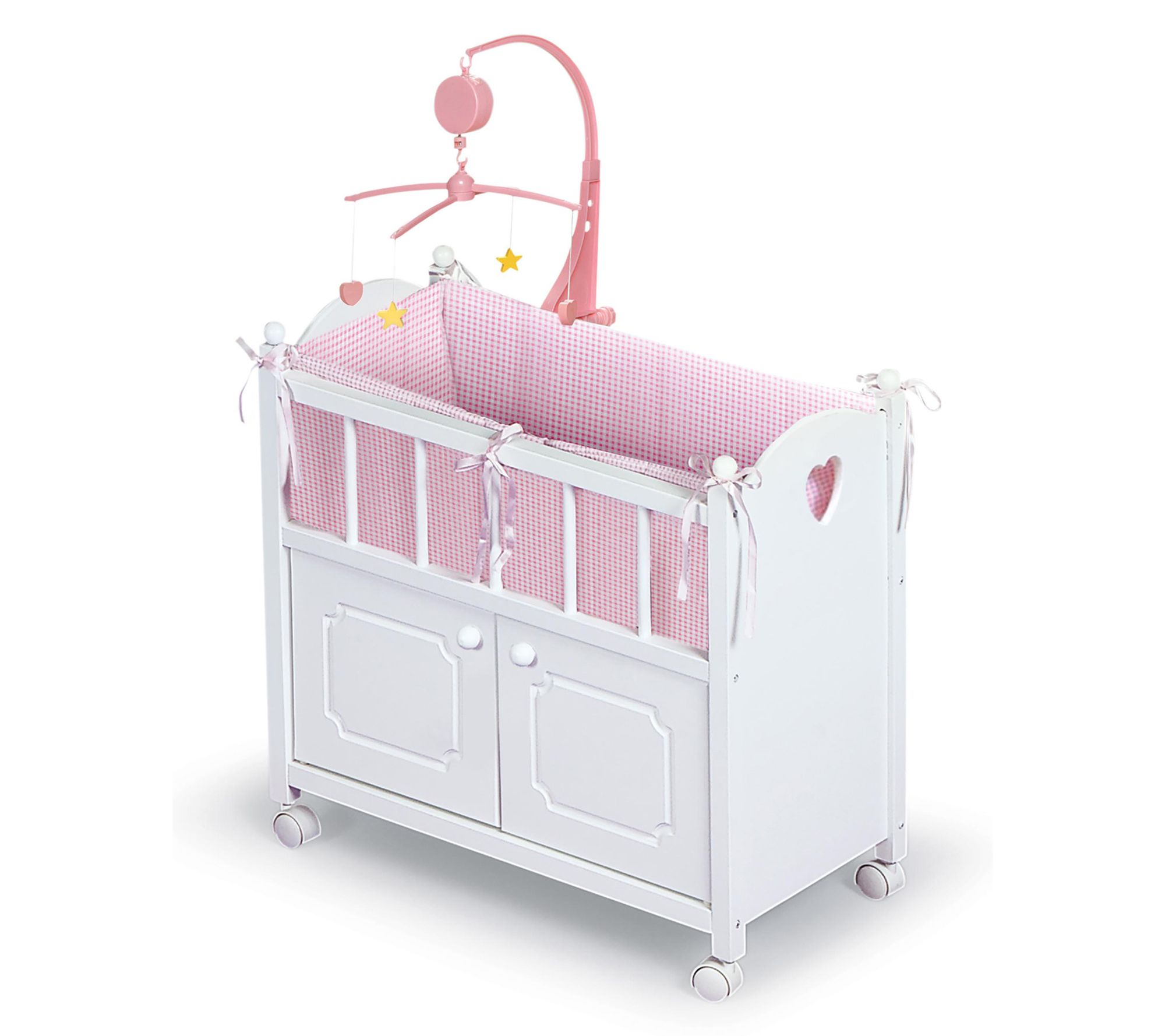 Badger Basket Cabinet Doll Crib with Bedding and Mobile