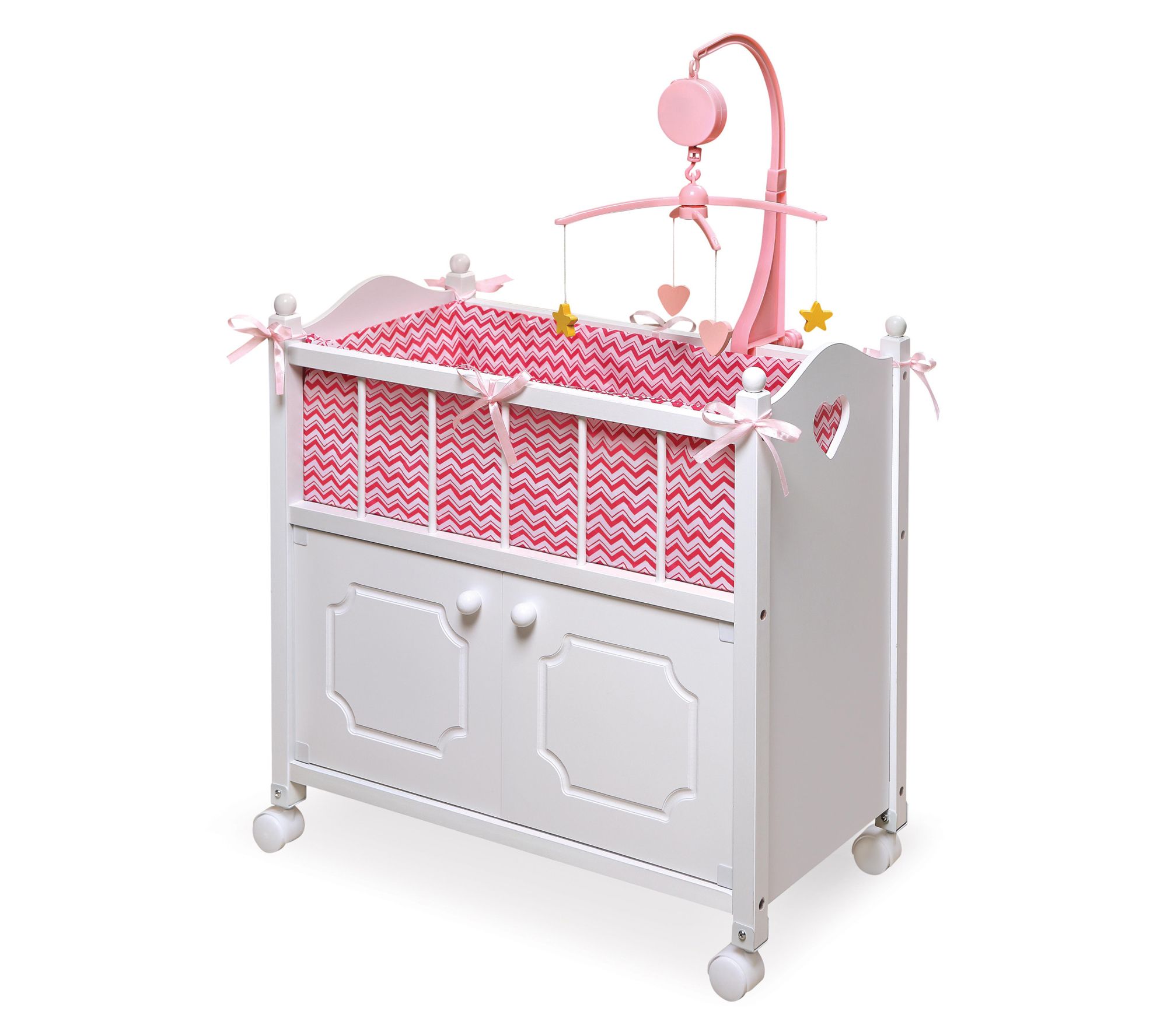 Badger Basket Cabinet Doll Crib with Bedding and Mobile