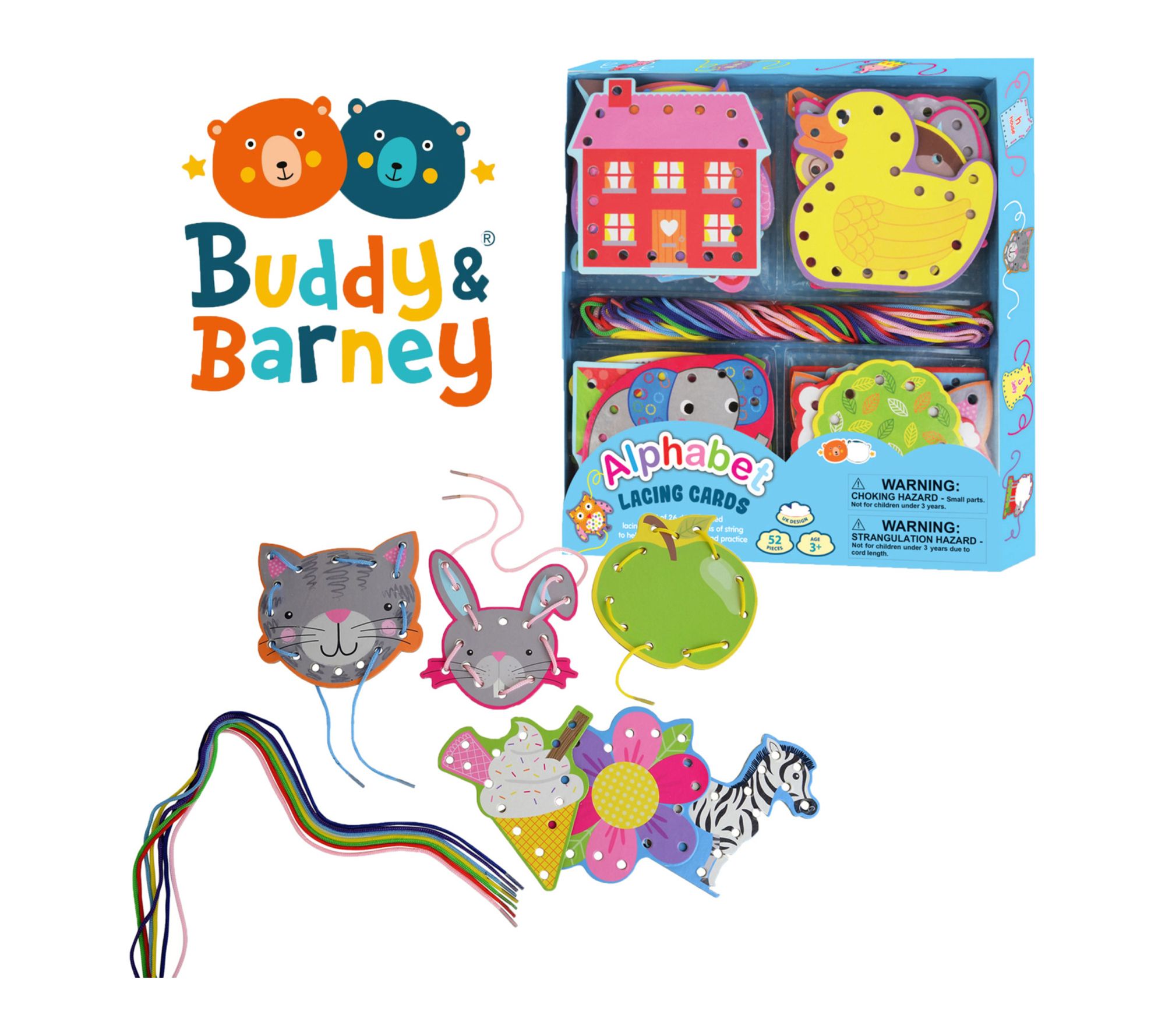 Buddy & Barney Alphabet Lacing Cards 52pc