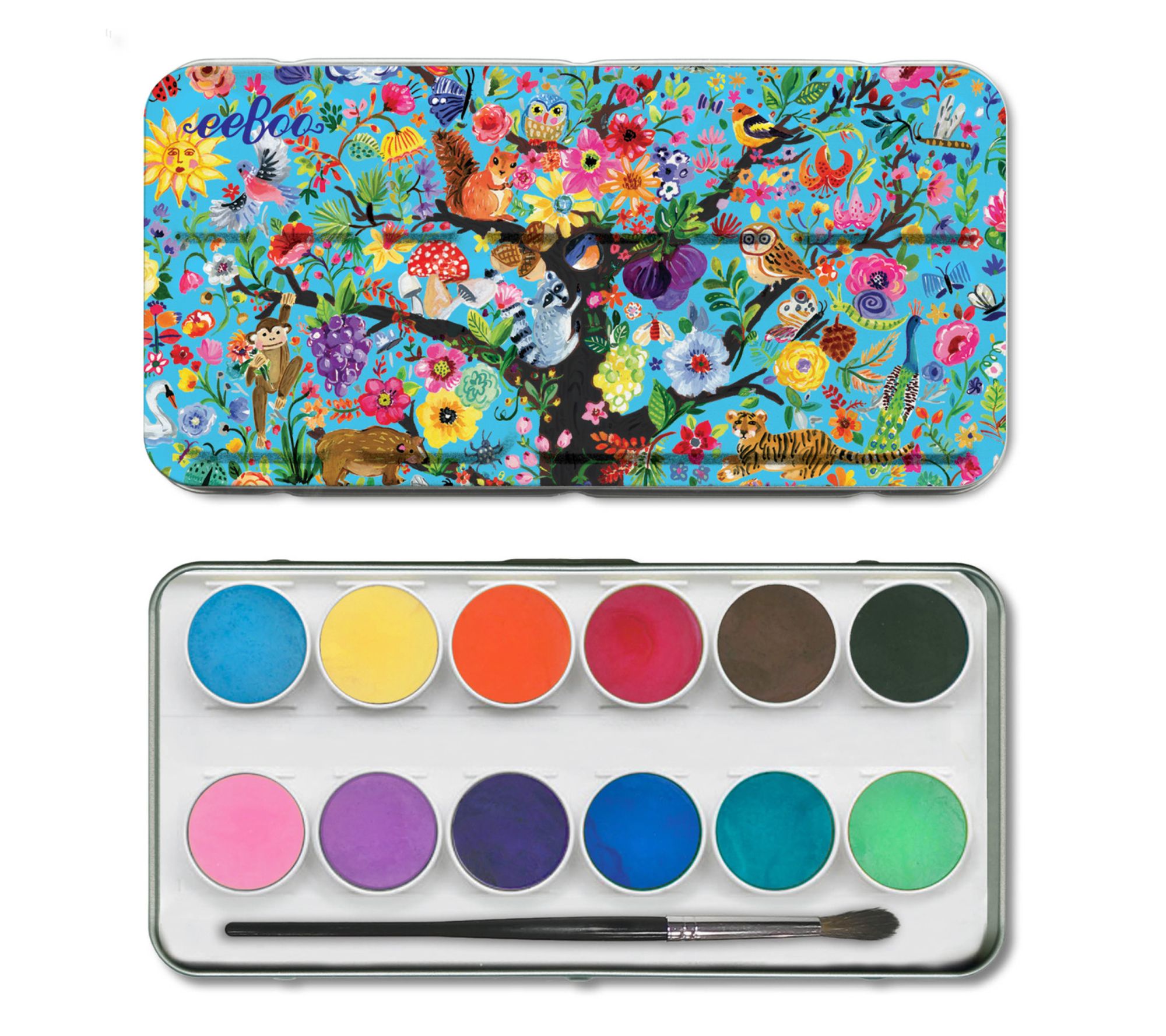  eeBoo Tree of Life 12 Watercolors Paint Set with Brush