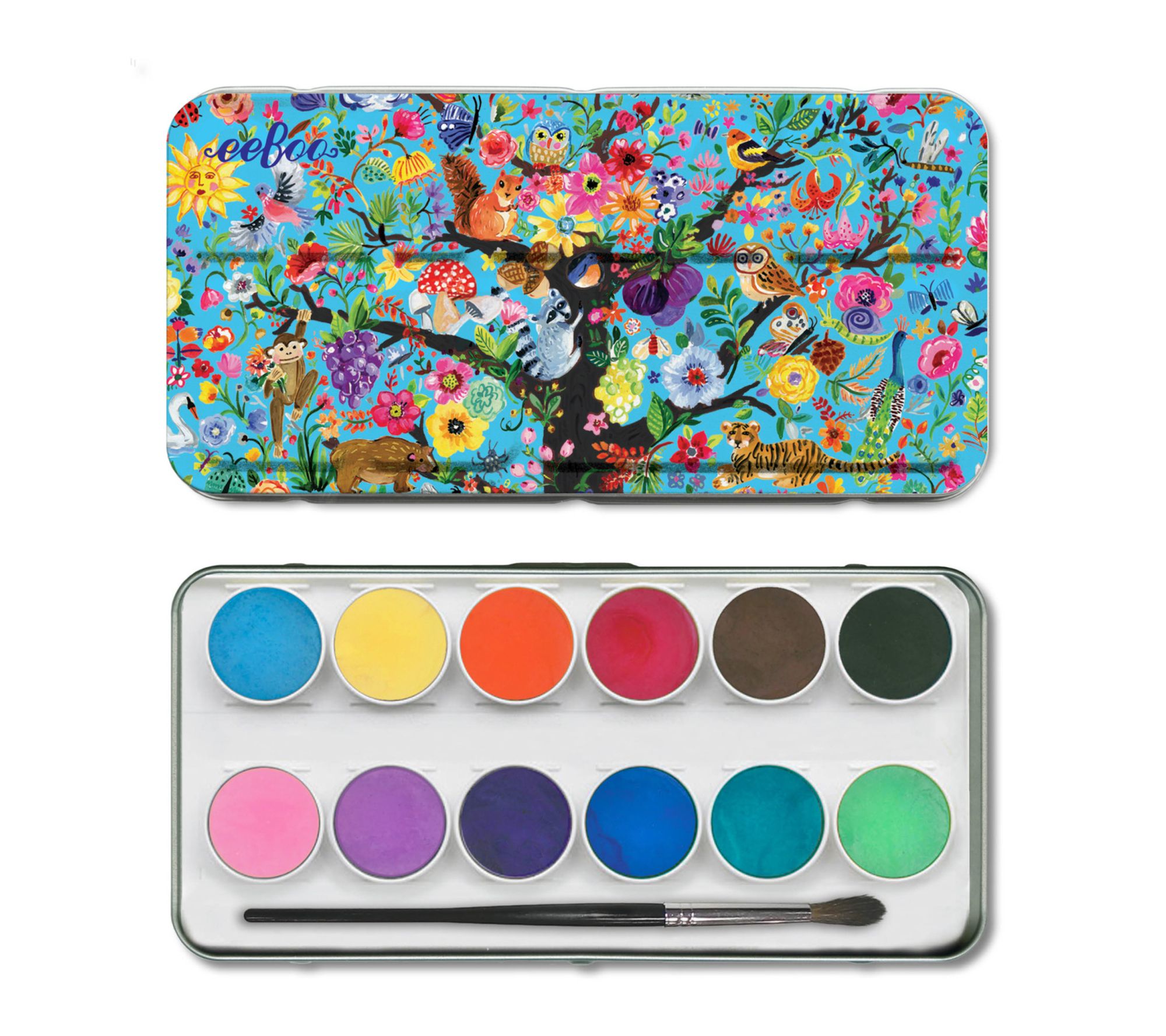 eeBoo Tree of Life 12 Watercolors Paint Set with Brush