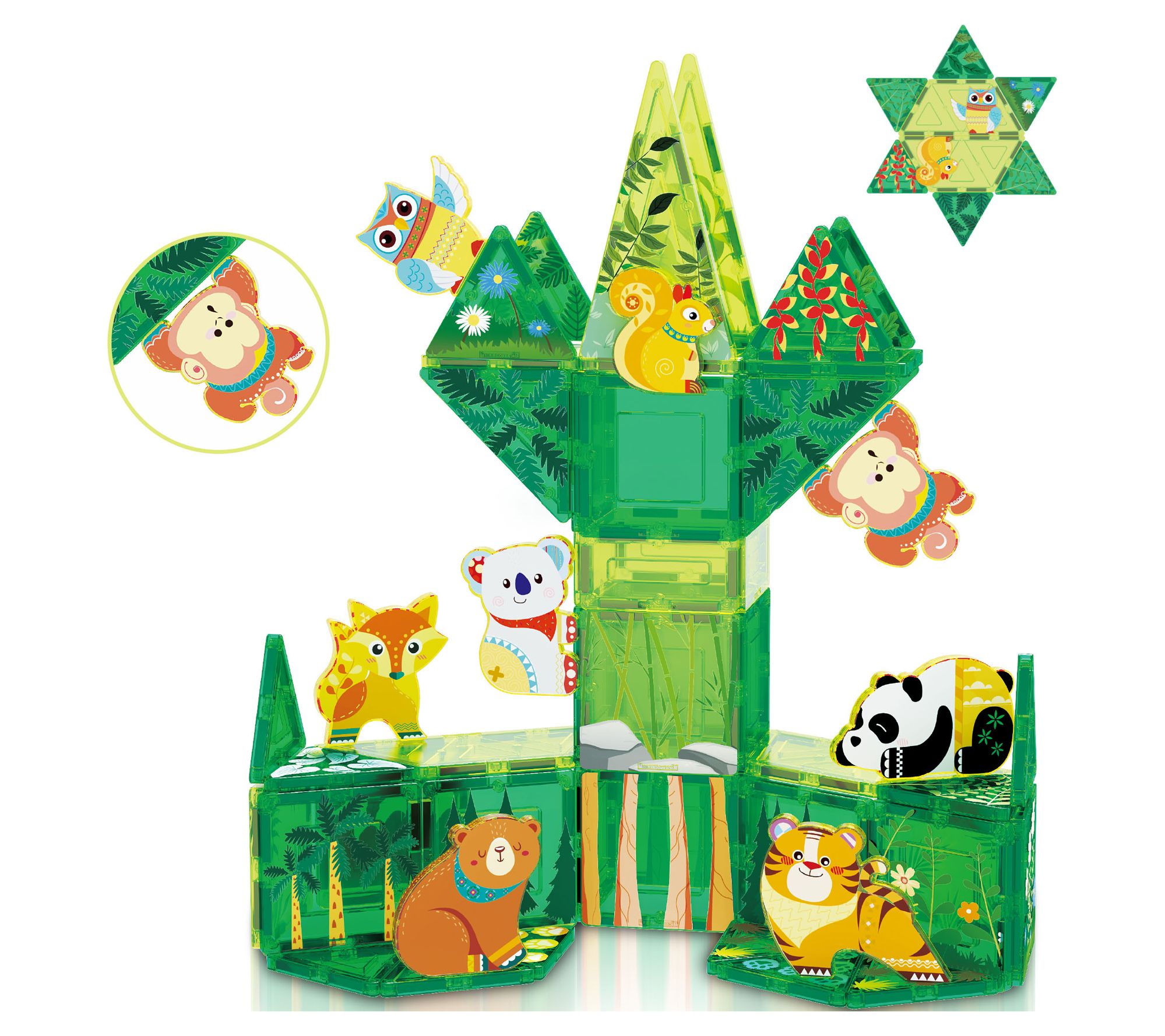 PicassoTiles 56 Piece Forest Animal Magnet TileBuilding Set