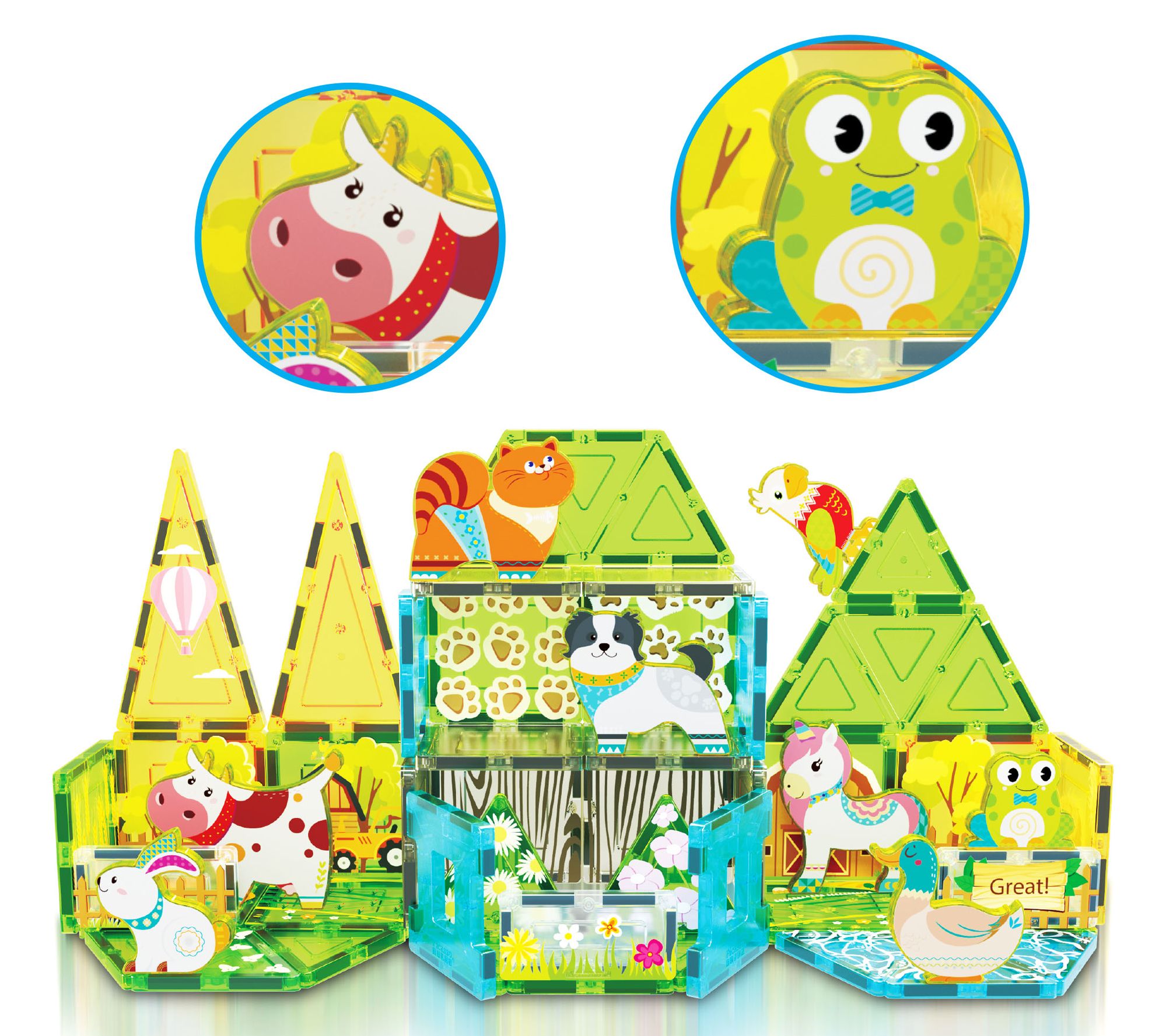 PicassoTiles 52 Pcs Farm Animal Magnet Tile Building Blocks