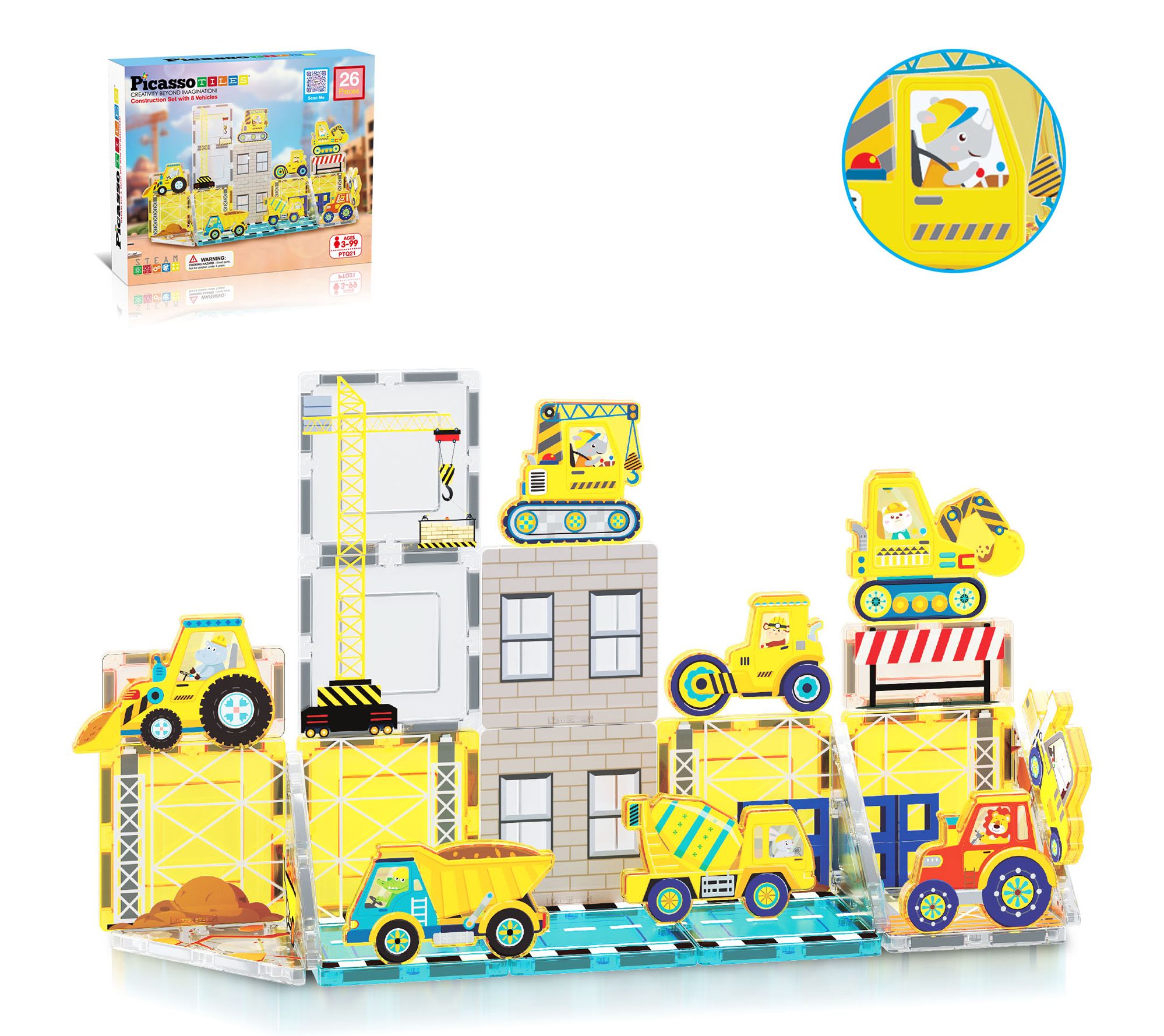 PicassoTiles 26pc Construction Crew Magnetic Building Set