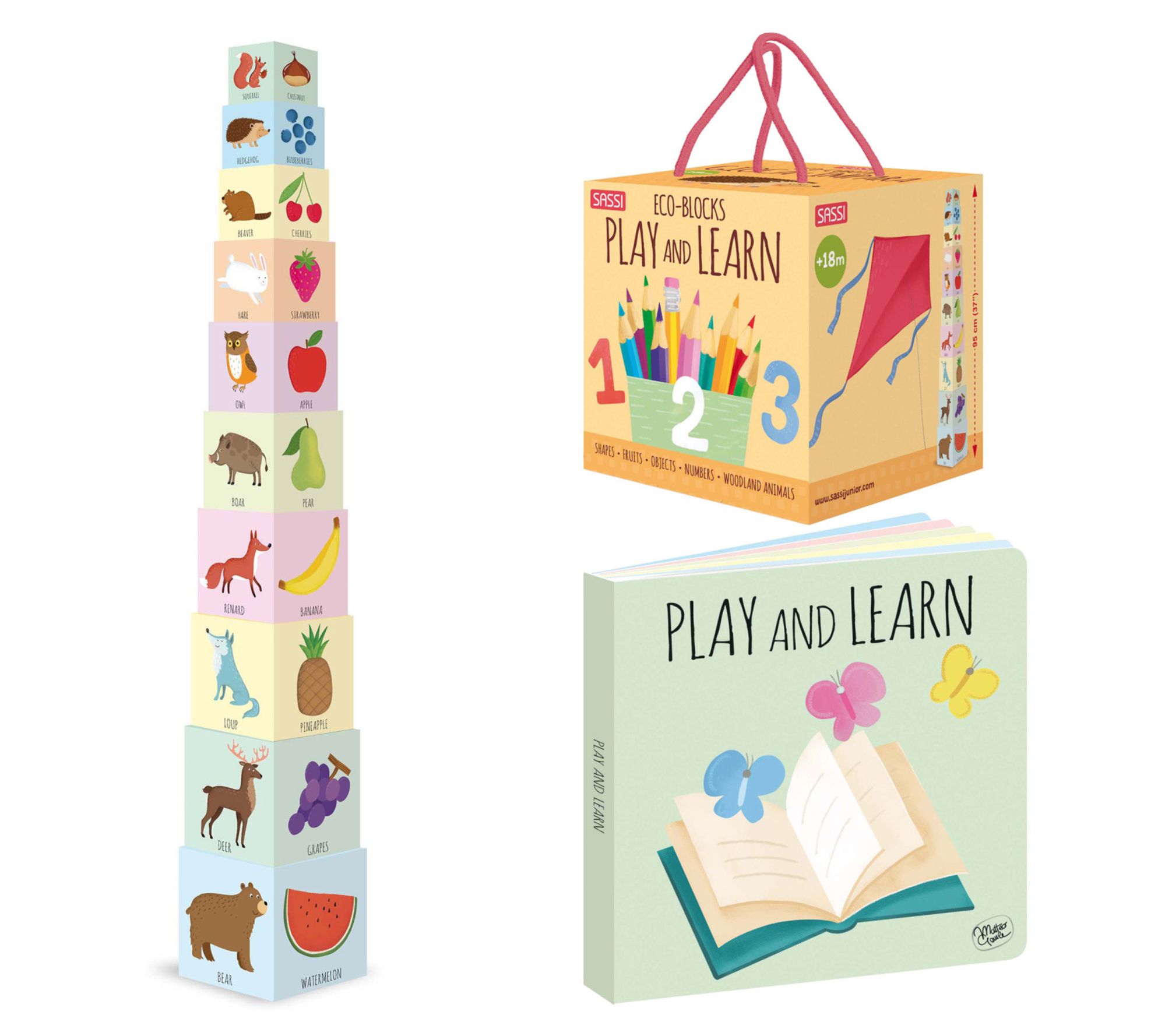 Sassi: Eco-Blocks - Play & Learn - 10 StackingCubes & Booklet