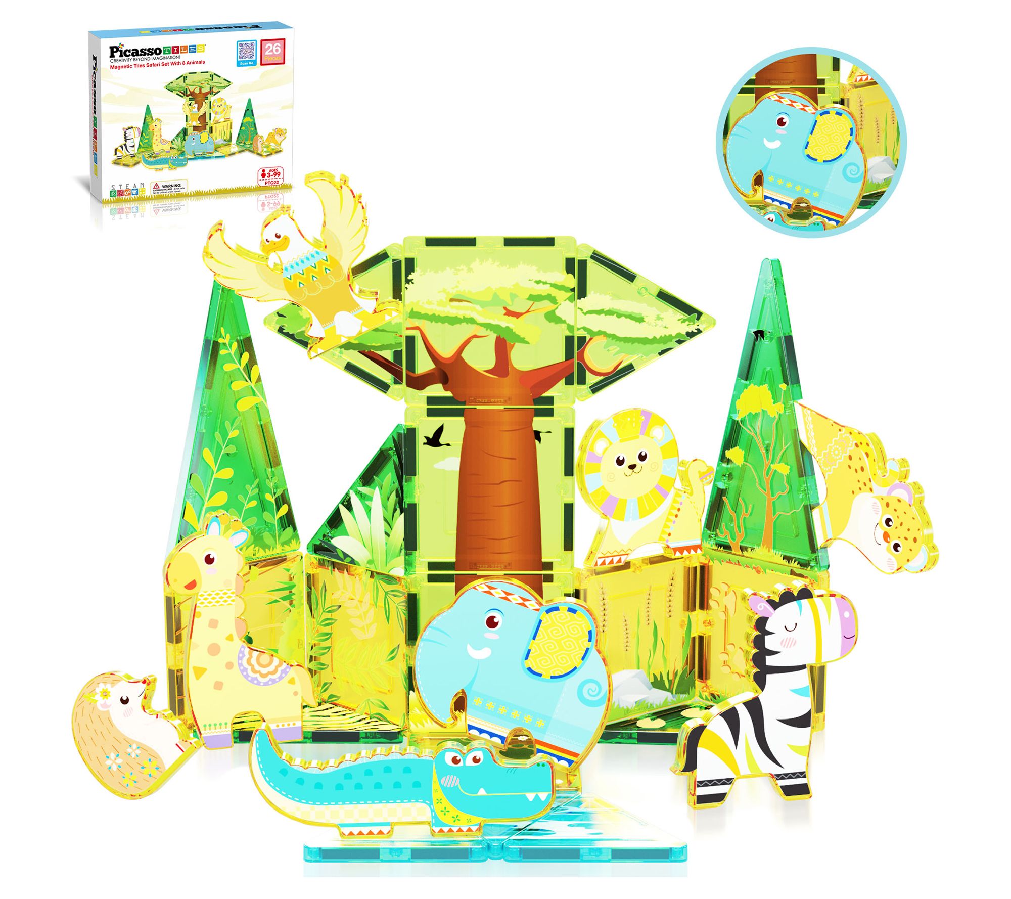 PicassoTiles 26 Pcs Safari Explorer Magnetic Tile Building Set