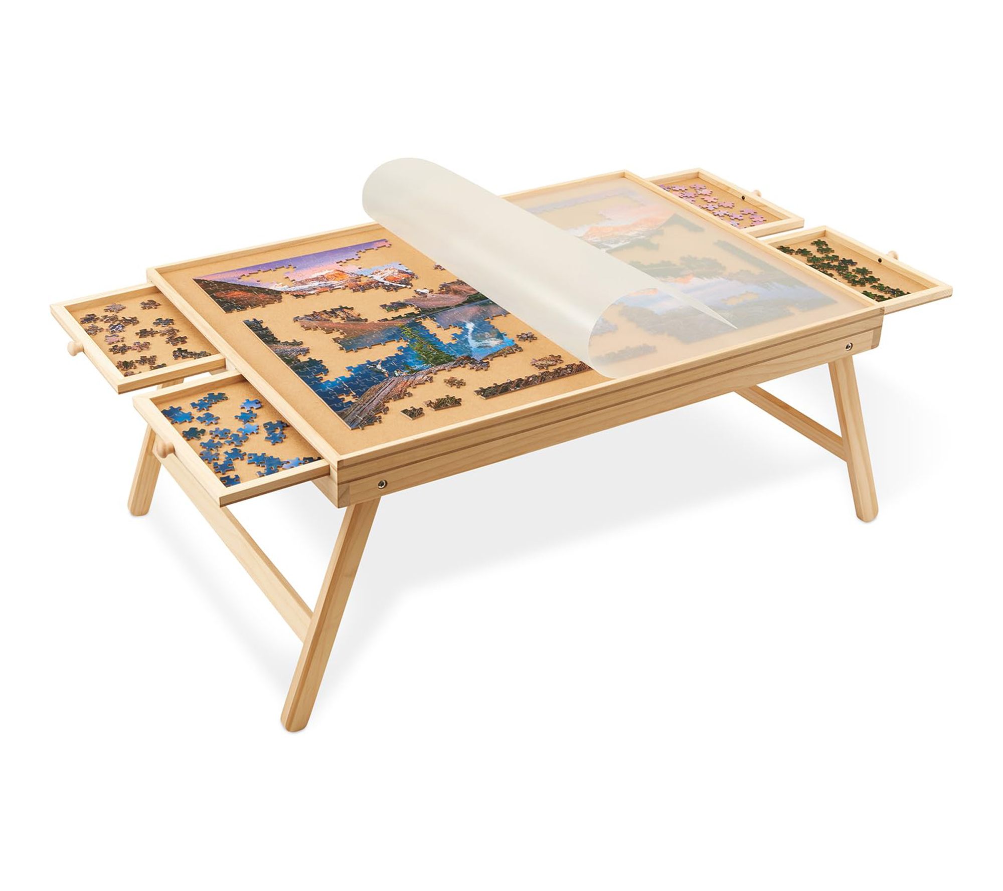 Jumbl 1000-Piece Puzzle Board w/Drawers Foldable Legs & Cover