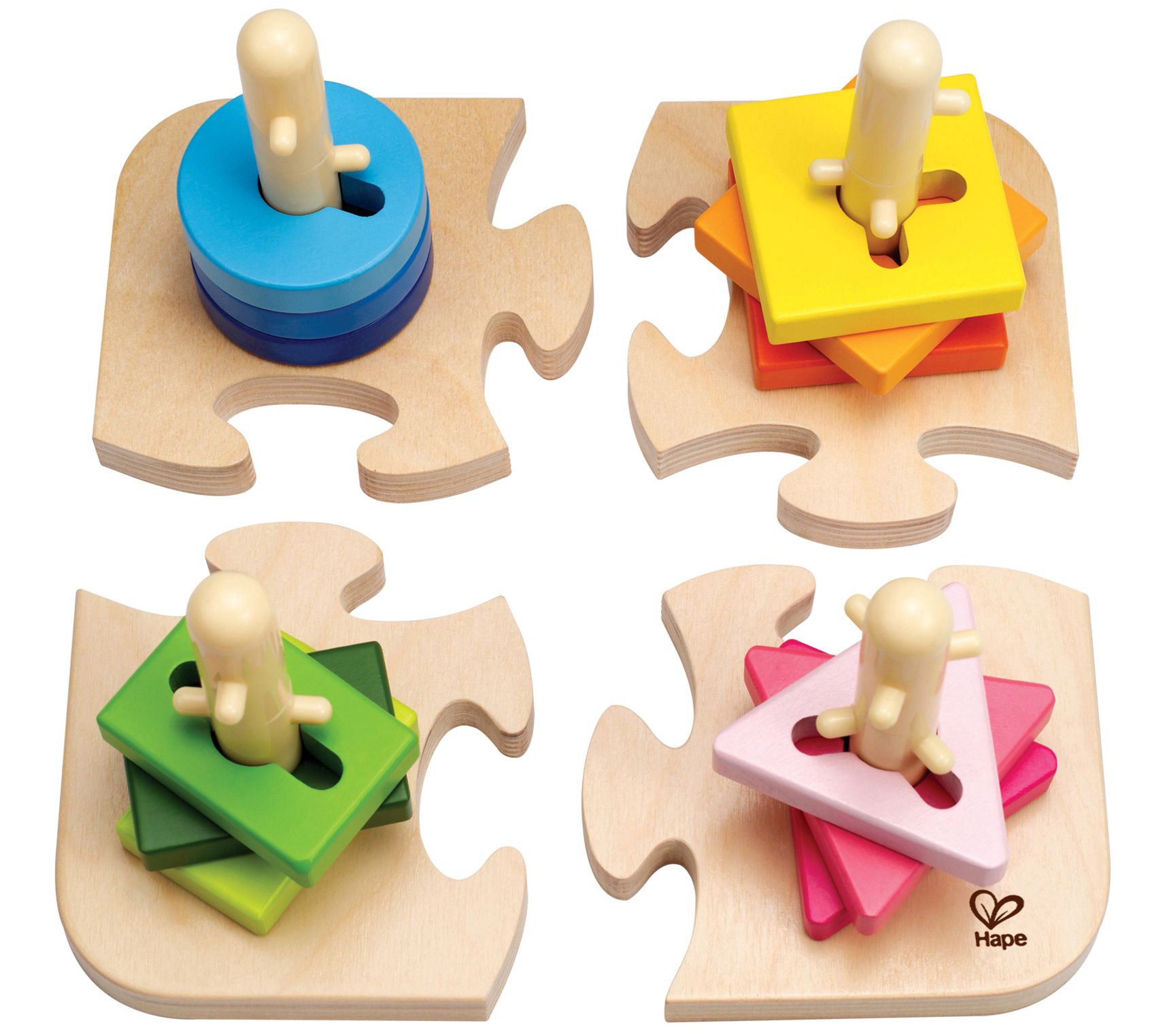Hape Creative Stacking Shape Peg Puzzle - 16 Pi eces