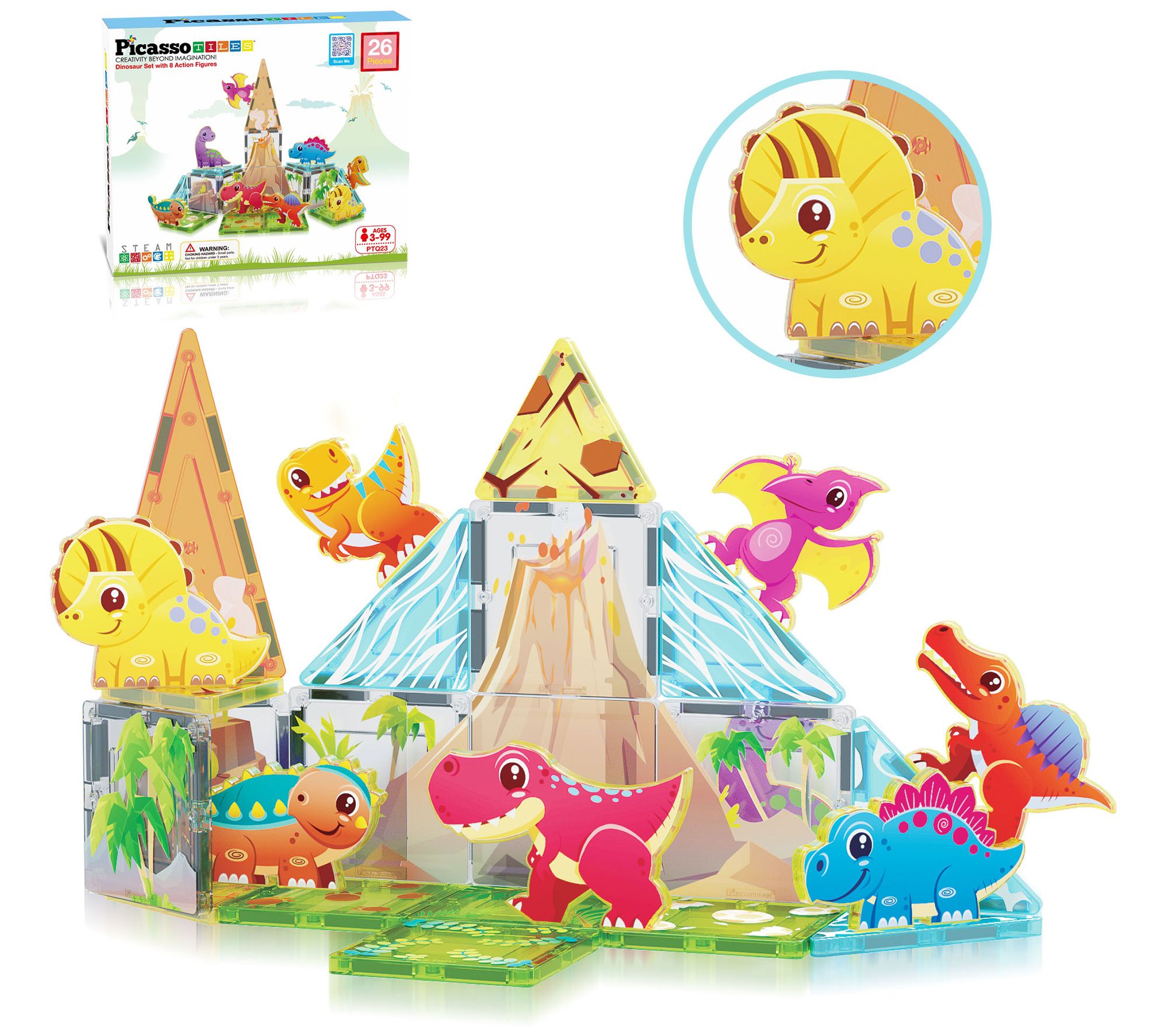 PicassoTiles 26pc Magnet Tiles Building BlocksDinosaur World