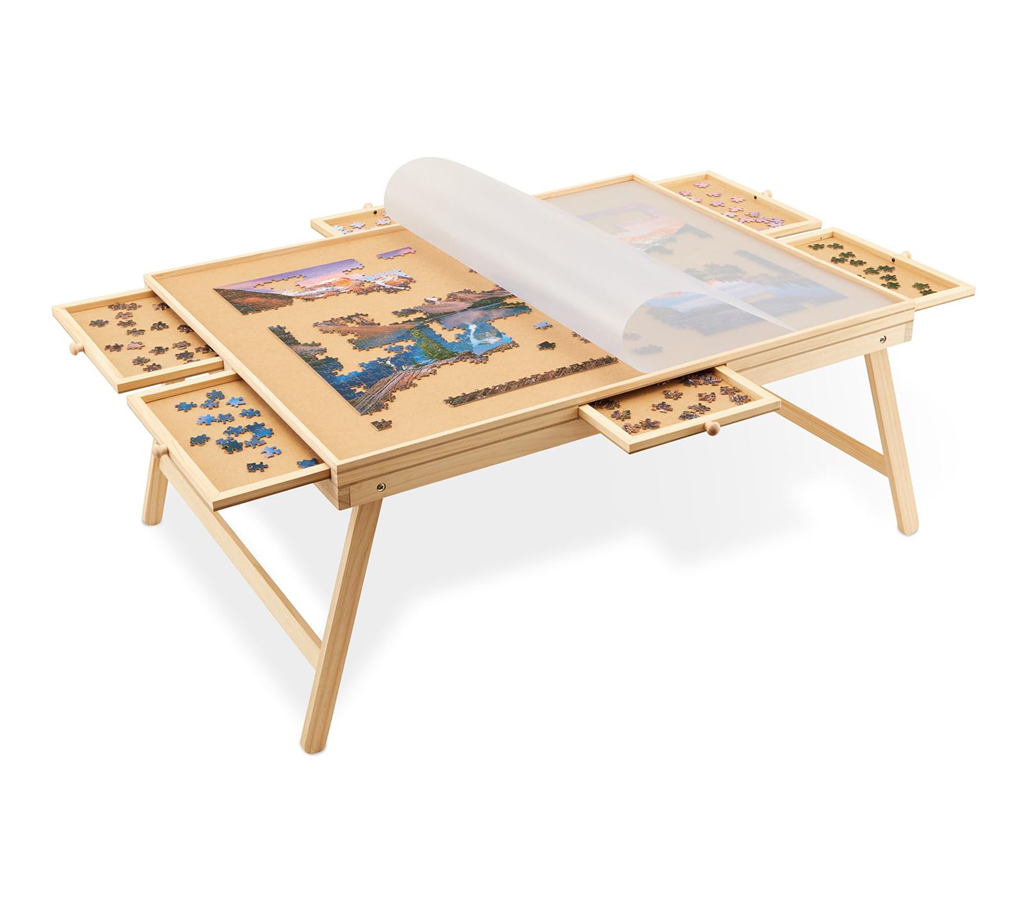 Jumbl 1500-Piece Puzzle Board w/Drawers, Foldable Legs & Cover