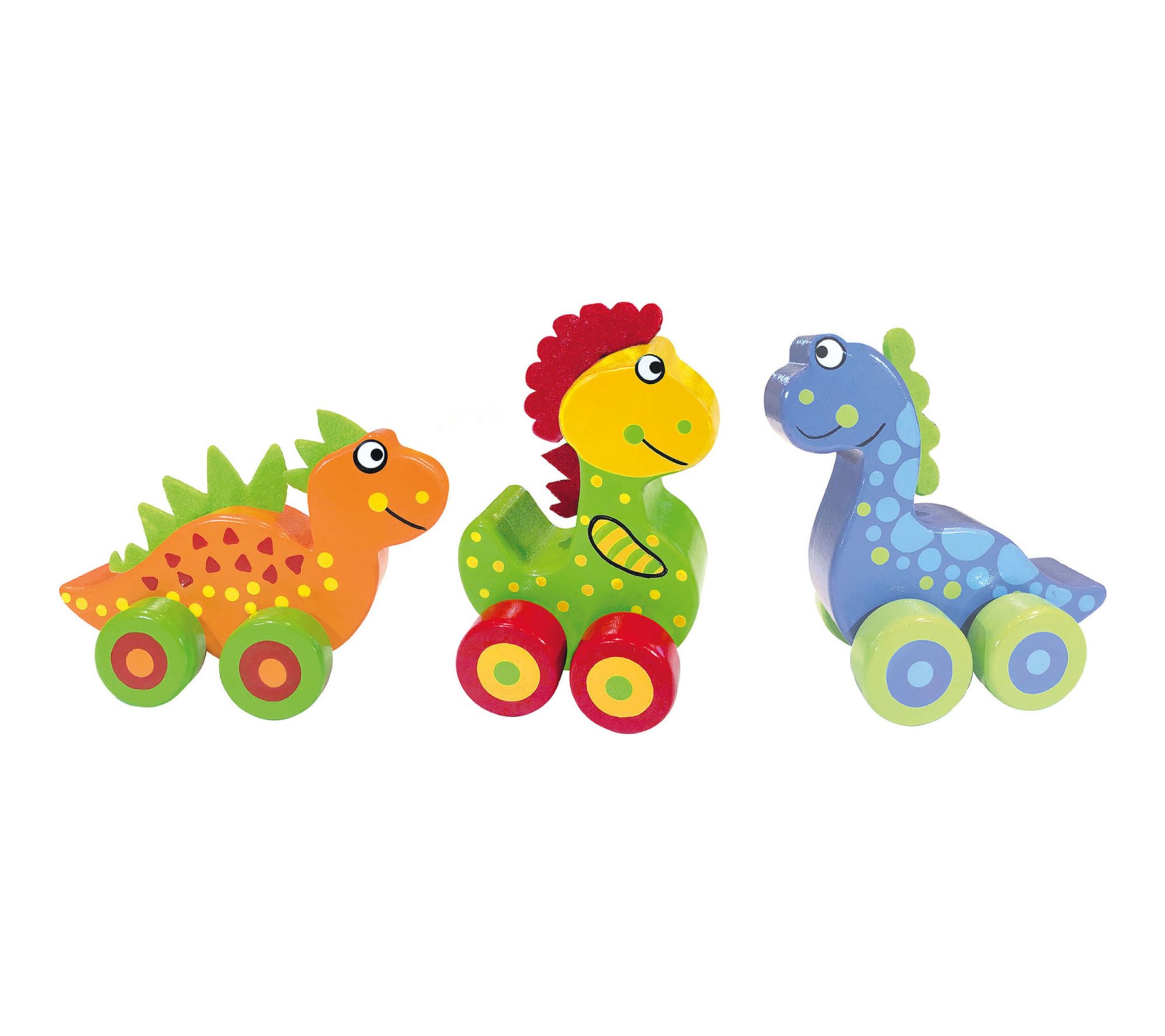 Orange Tree Toys First Dinosaurs 3 Wooden DinosOn Wheels