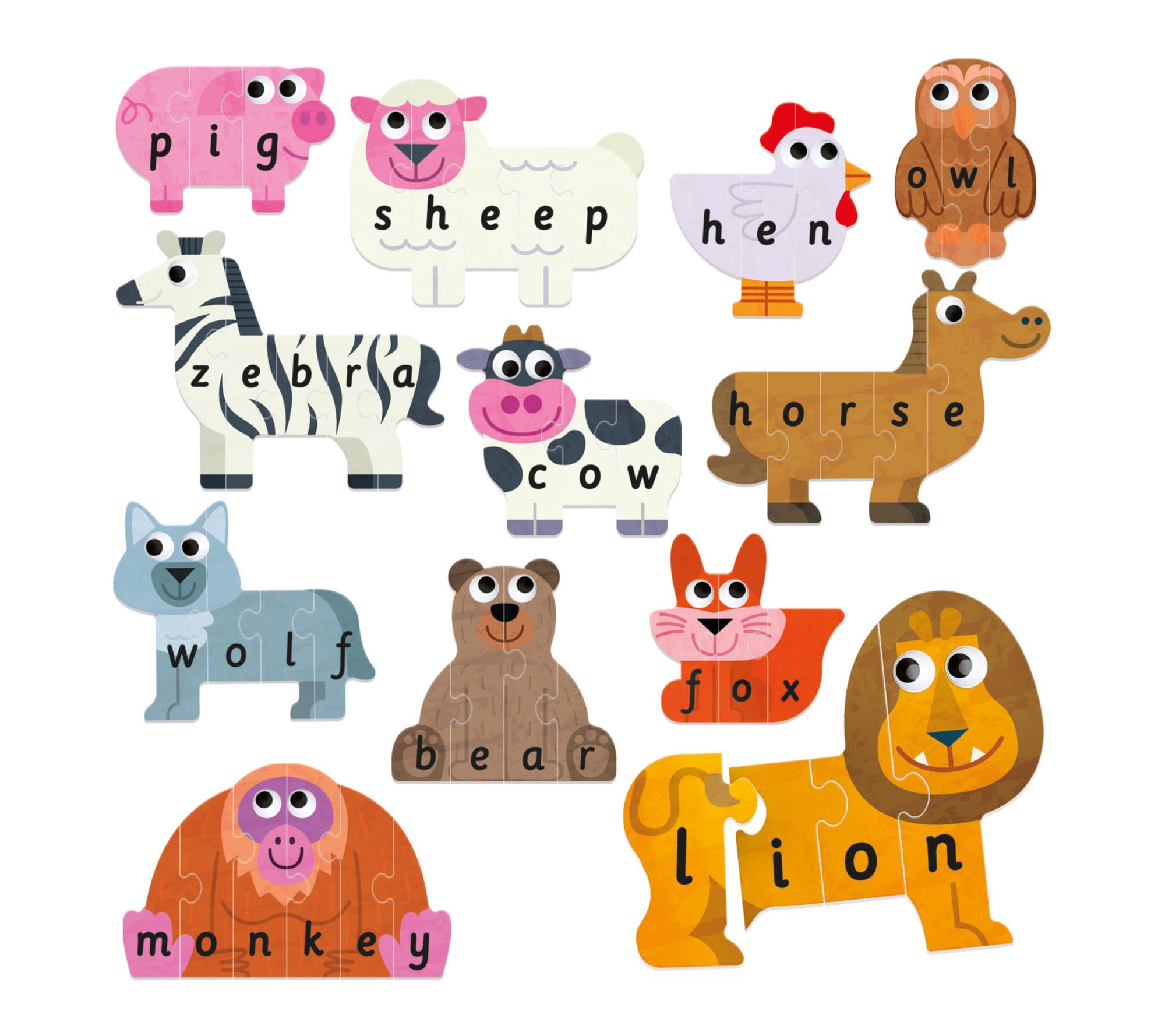 Headu My First English Words Animal Shaped Puzzle Word Game
