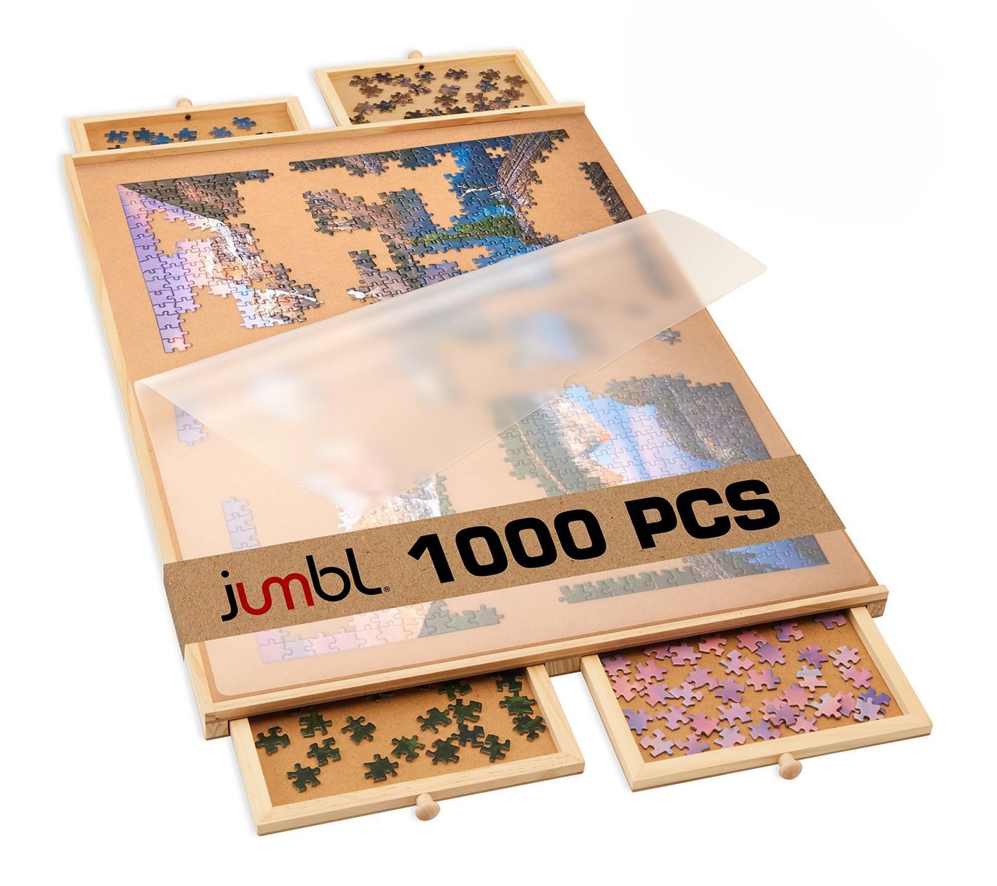 Jumbl 1000-Piece Puzzle Board with Drawers, Lazy Susan & Cover