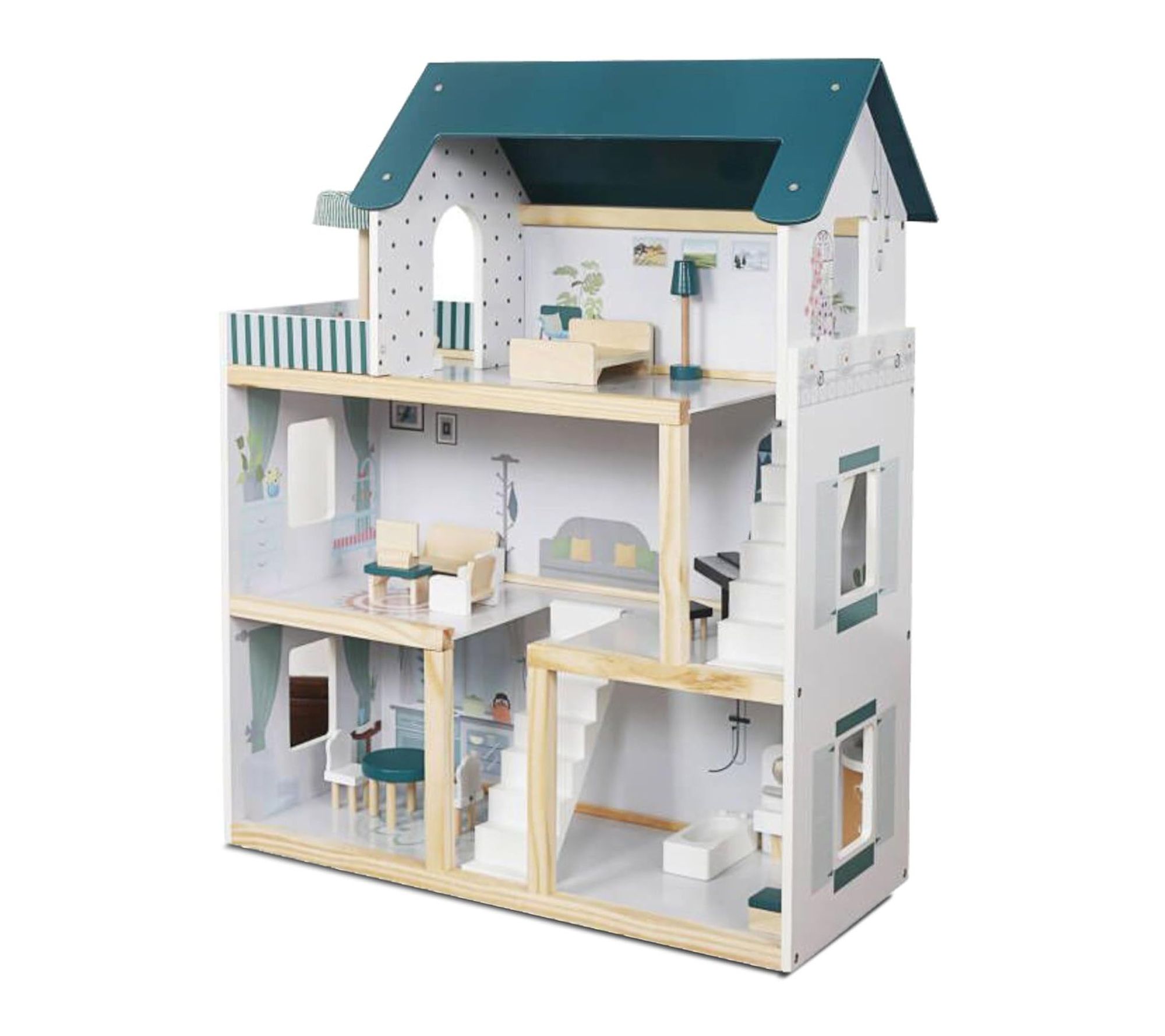 Lil' Jumbl Kids Wooden 3 Story Small Dollhouse