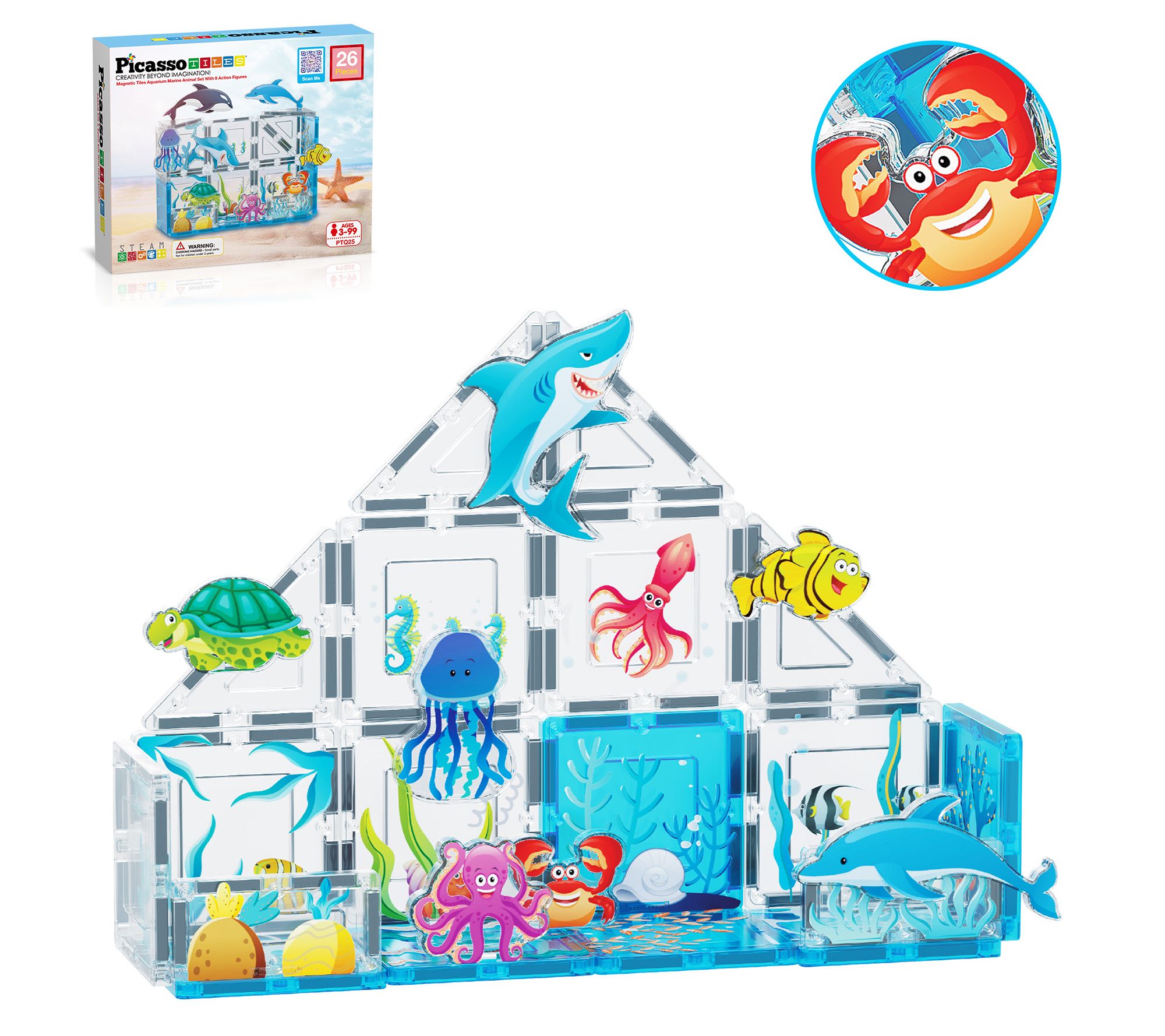 PicassoTiles 26 Piece Marine World Magnetic Toyw/ Characters