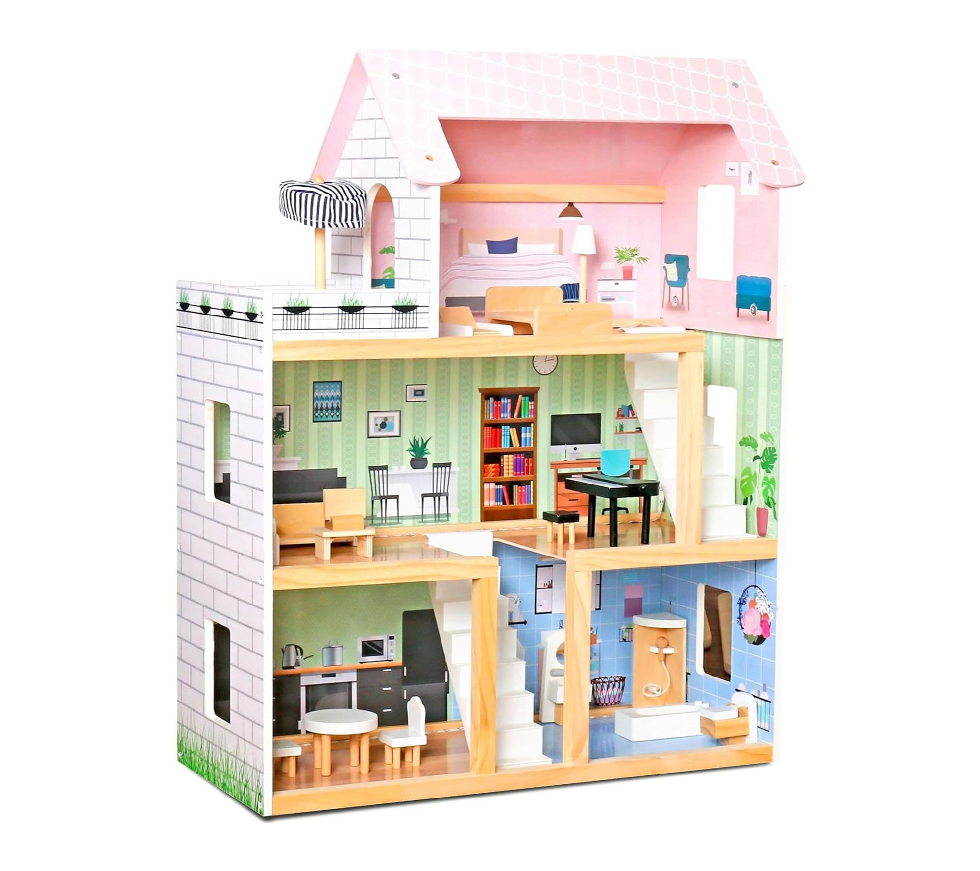 Lil' Jumbl Kids 3 Story Small Dollhouse in Pink