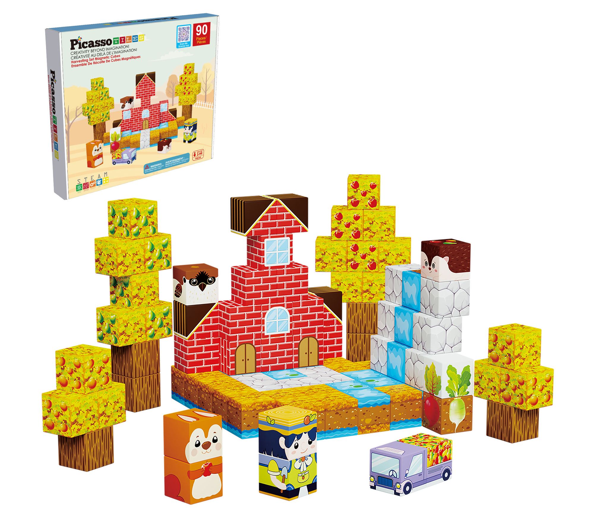 PicassoTiles Farm Harvesting Magnetic Cubes Set90 Piece