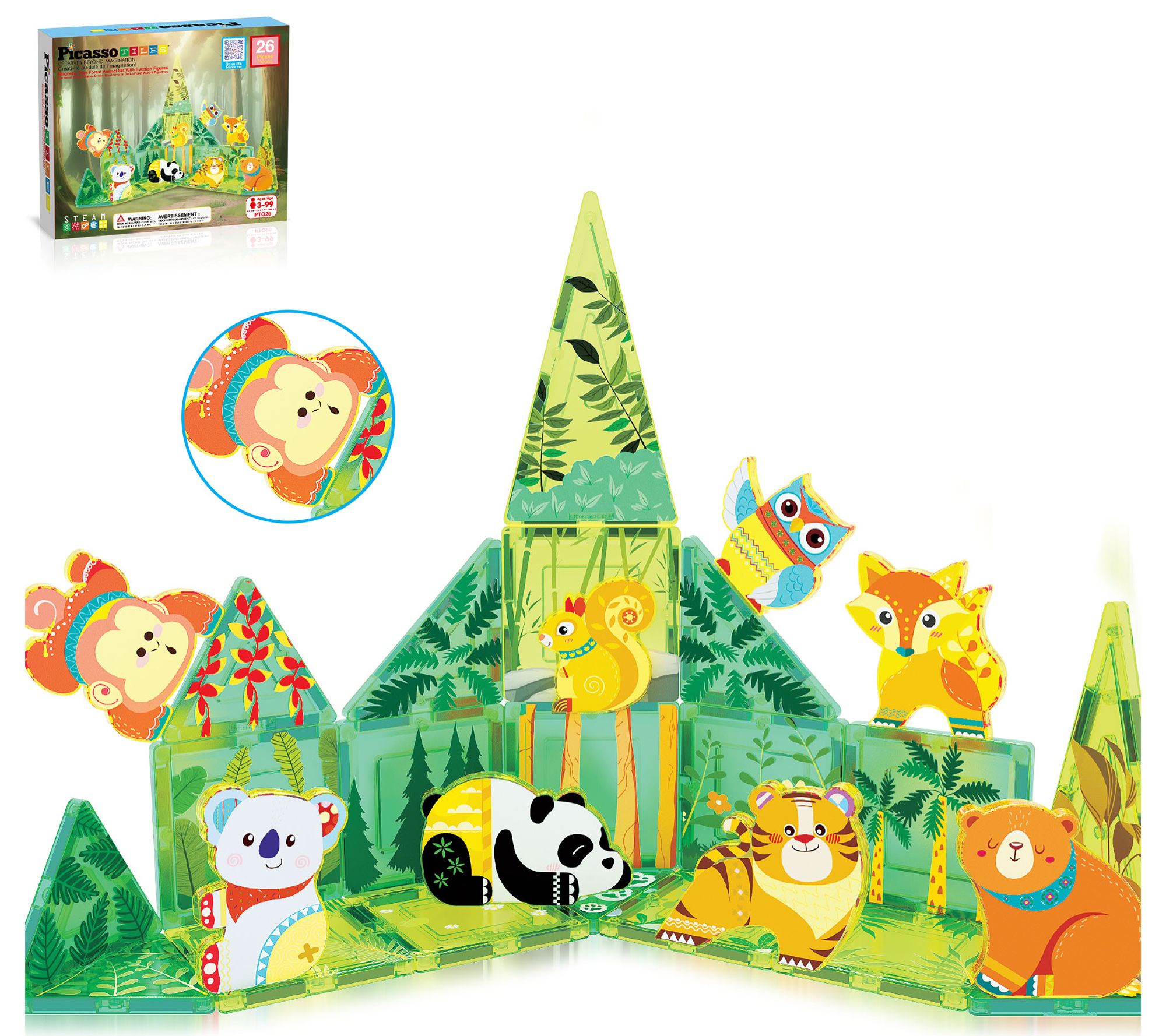 PicassoTiles 26 Piece Forest Animal Magnet TileBlock Set