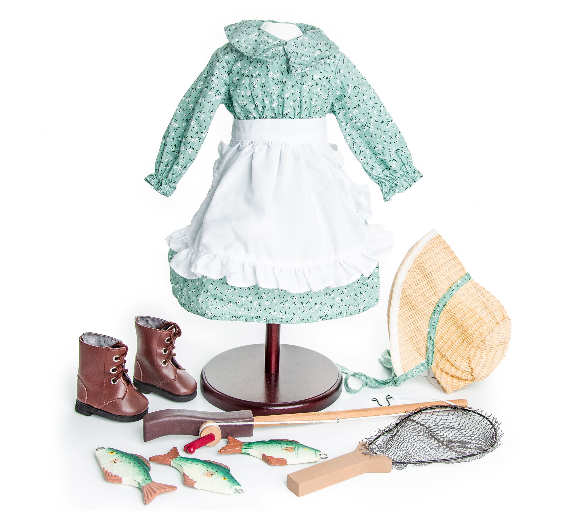 18 Doll Accessories, Little House Prairie Dress & Fishing Set