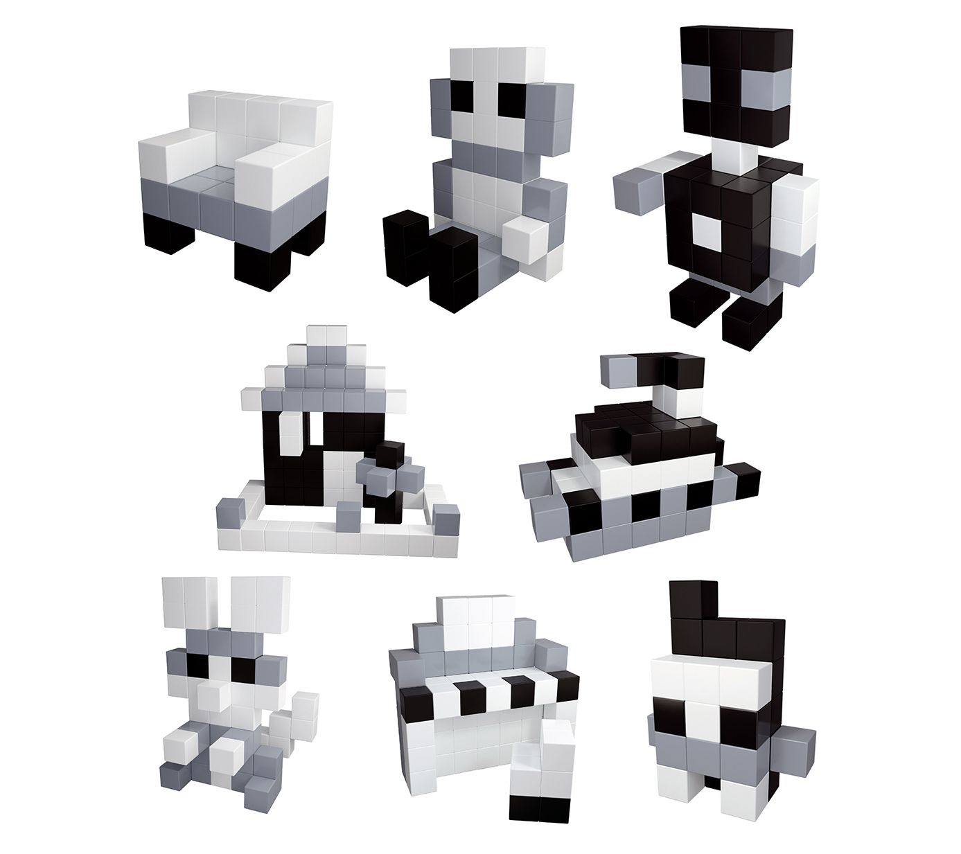 PicassoTiles Black and White Magnetic Puzzle Cube Set 101pcs