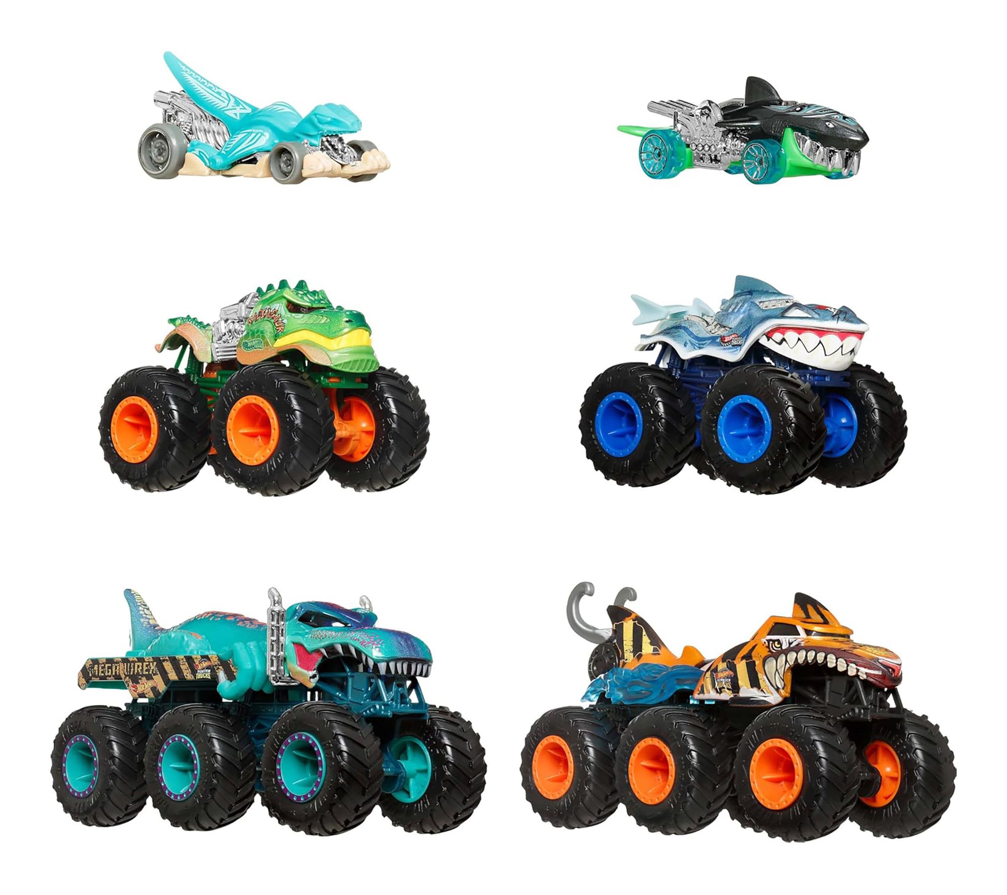 Mattel Hot Wheels Monster Trucks Sharks vs. Din s Multipack