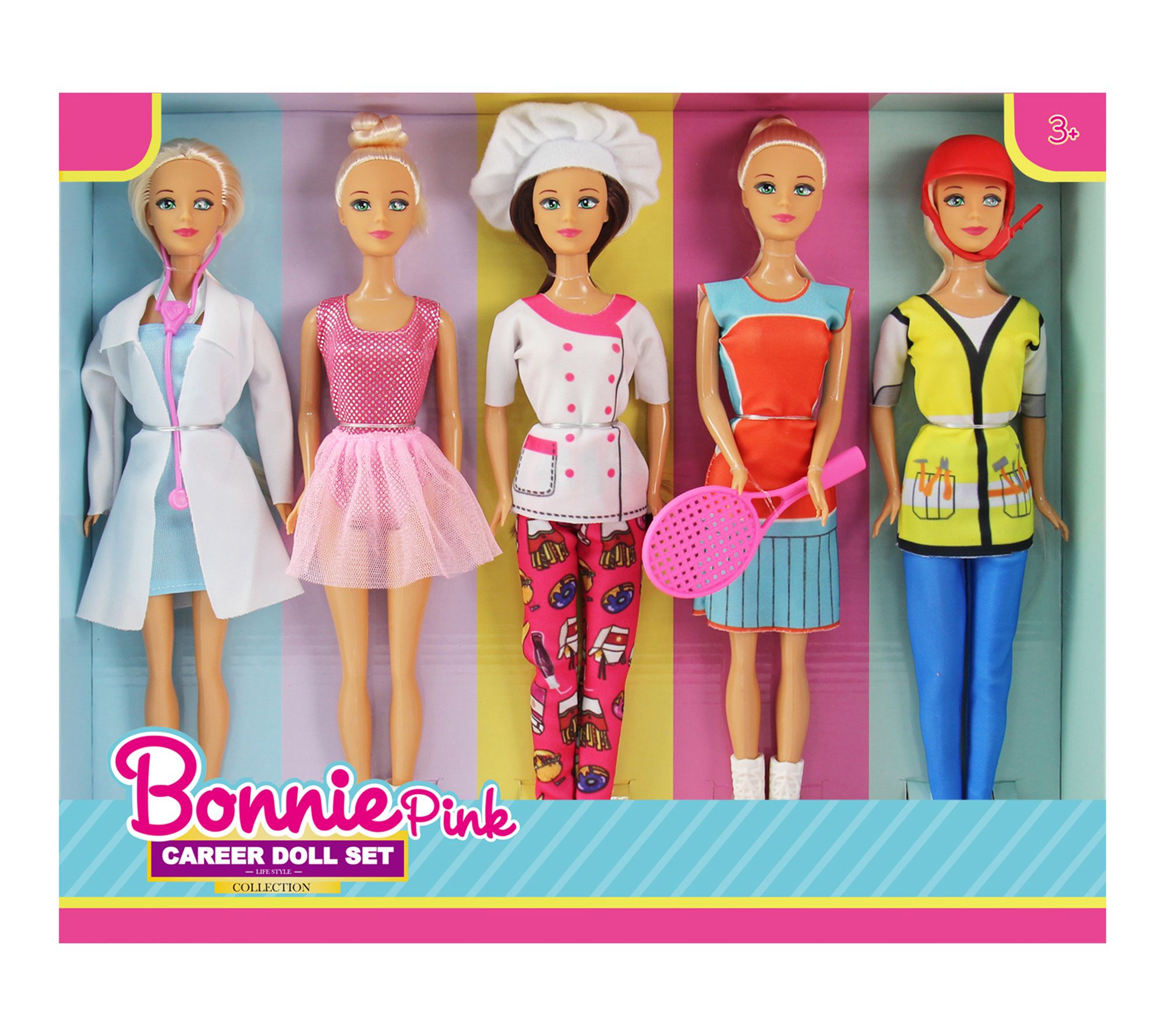 Bonnie Pink 5 Pack Career Doll Set
