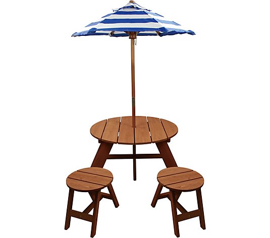 Homeware Wood Kids Round Table w/ Umbrella and2 Chairs