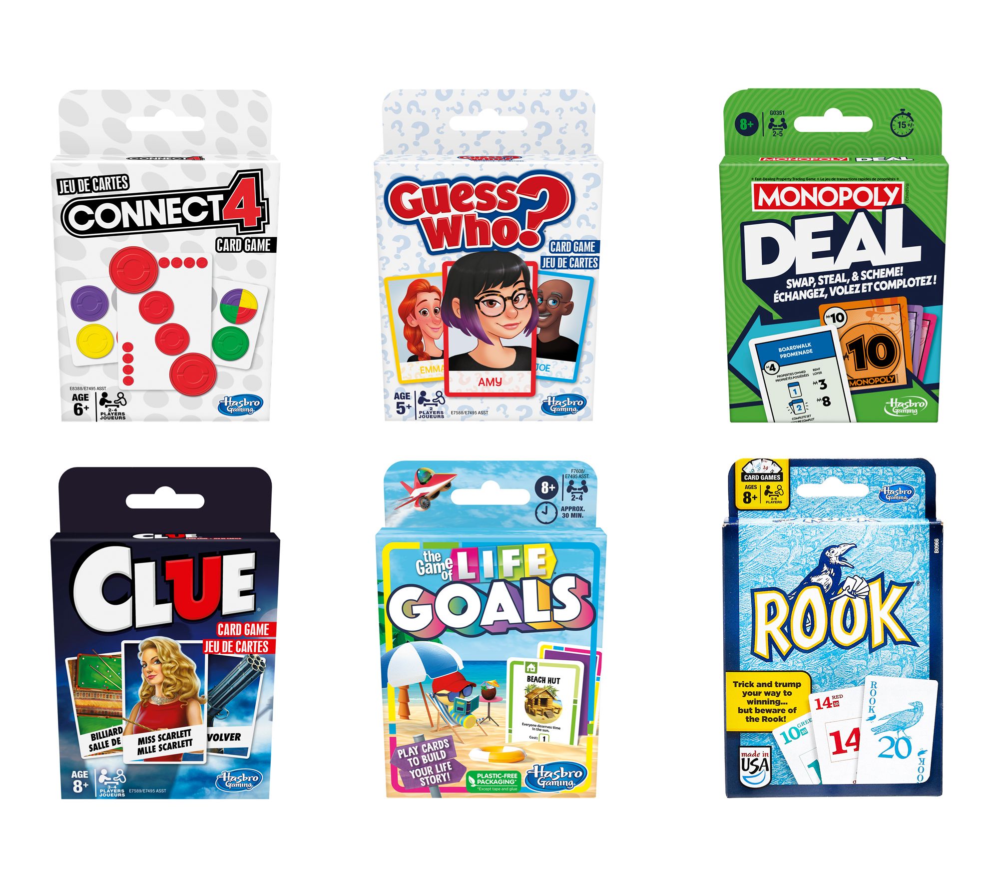 Hasbro Monopoly Deal, Rook, Life, Clue, Guess W ho & Connect 4