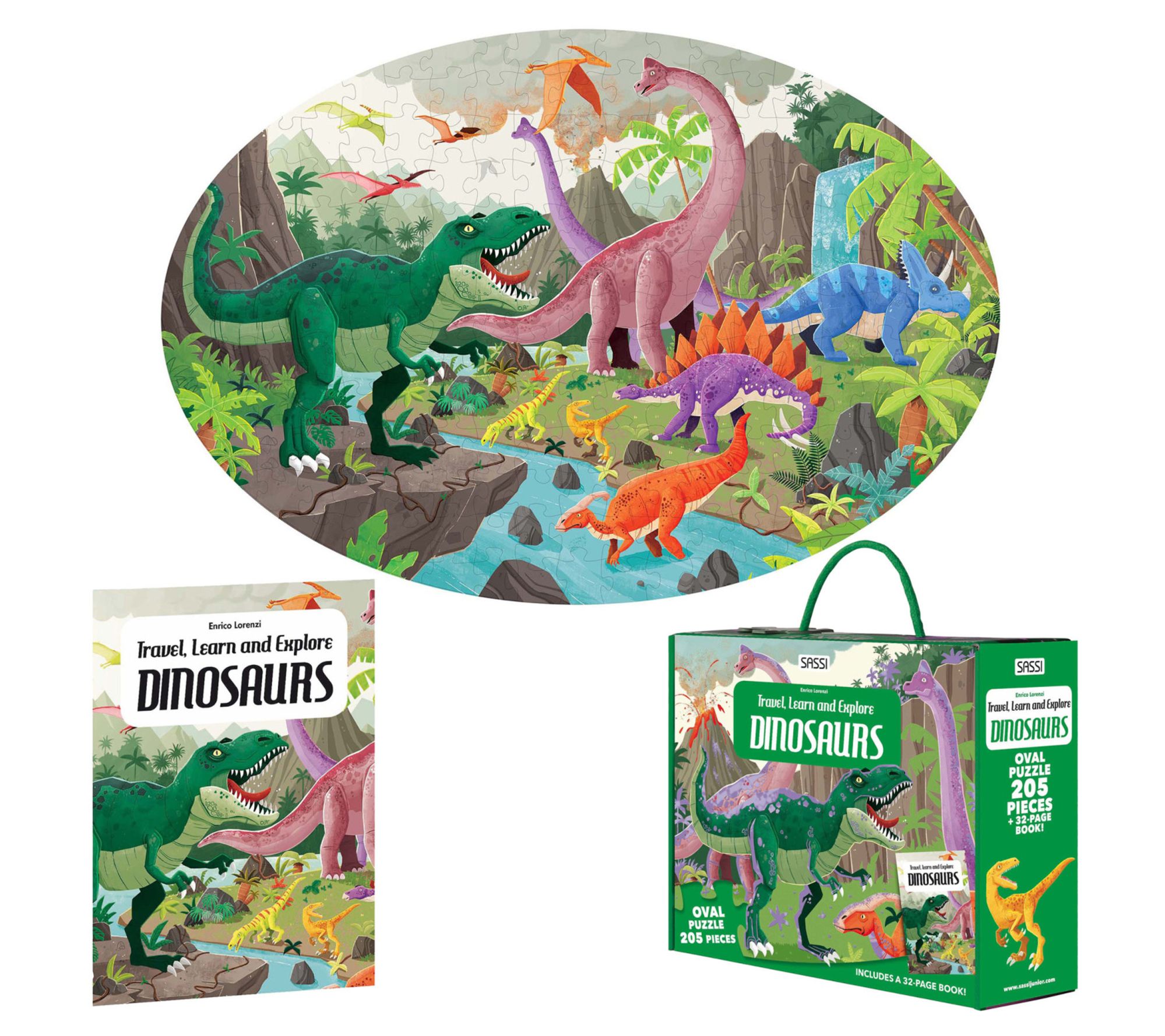 Sassi: Travel, Learn & Explore - Dinosaurs, 205pc Puzzle/Book