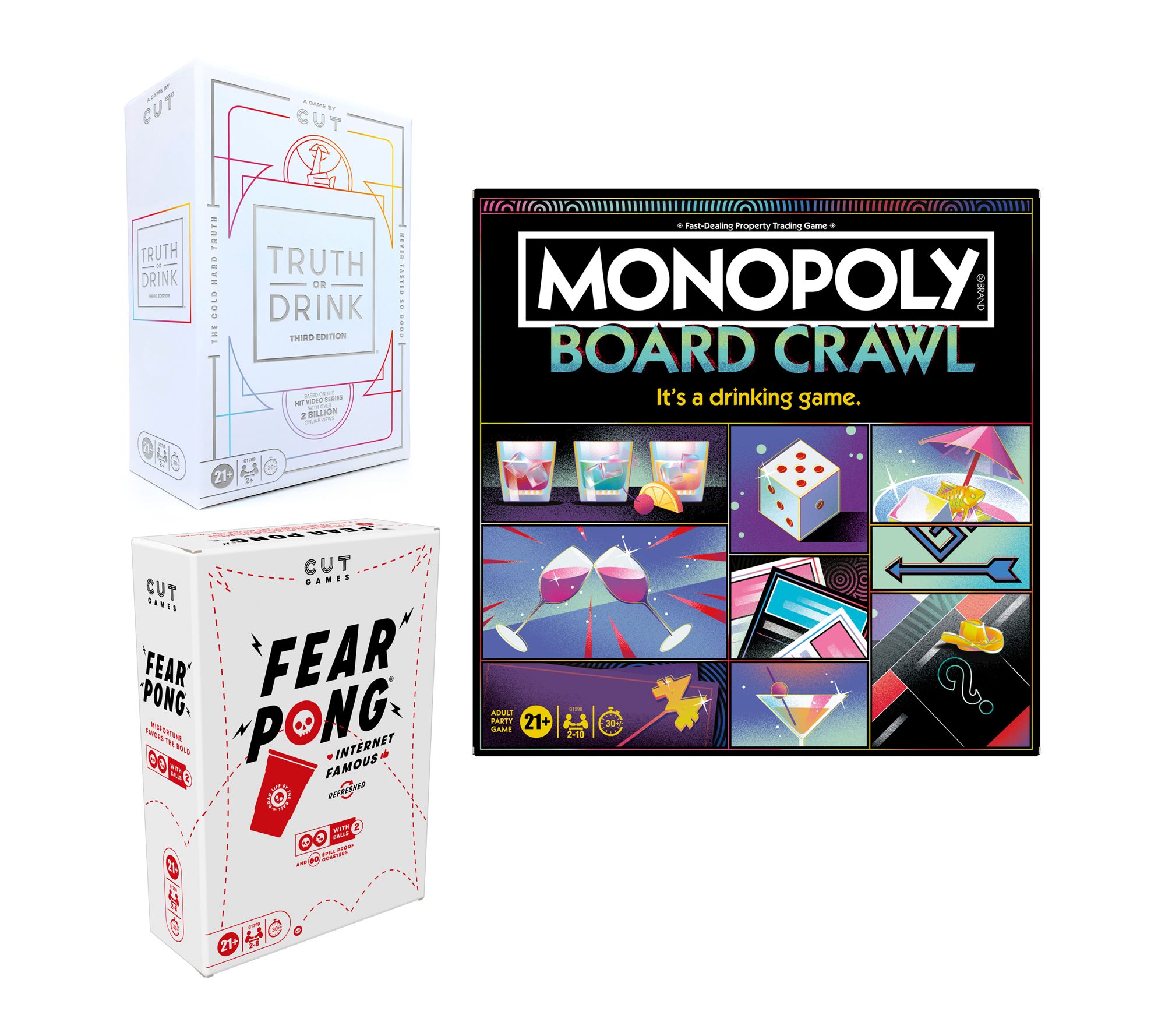 Hasbro Truth or Drink, Monopoly Board Crawl & Fear Pong