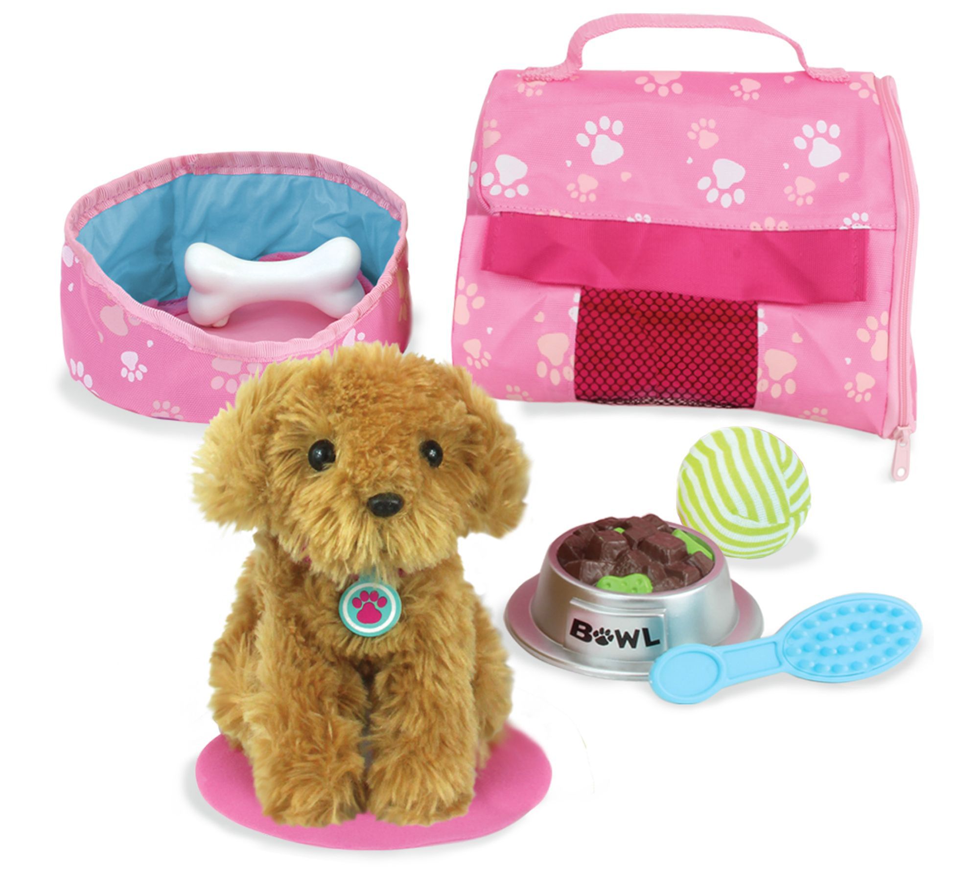 THE QUEEN'S TREASURES 18 Inch Doll Pets, Teacup Yorkie Puppy Dog Pet with  Collar & Leash, Compatible for Use with American Girl Dolls