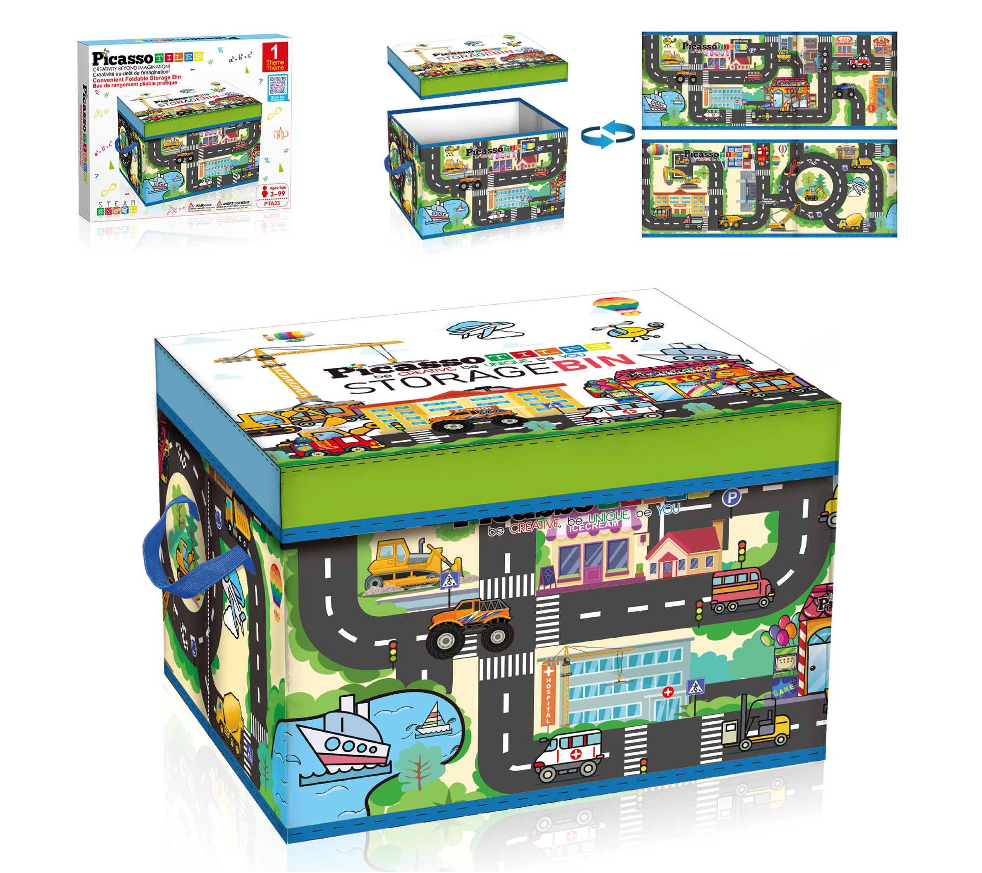 PicassoTiles Magnet Tile Toy Storage Box with Lid & Handles