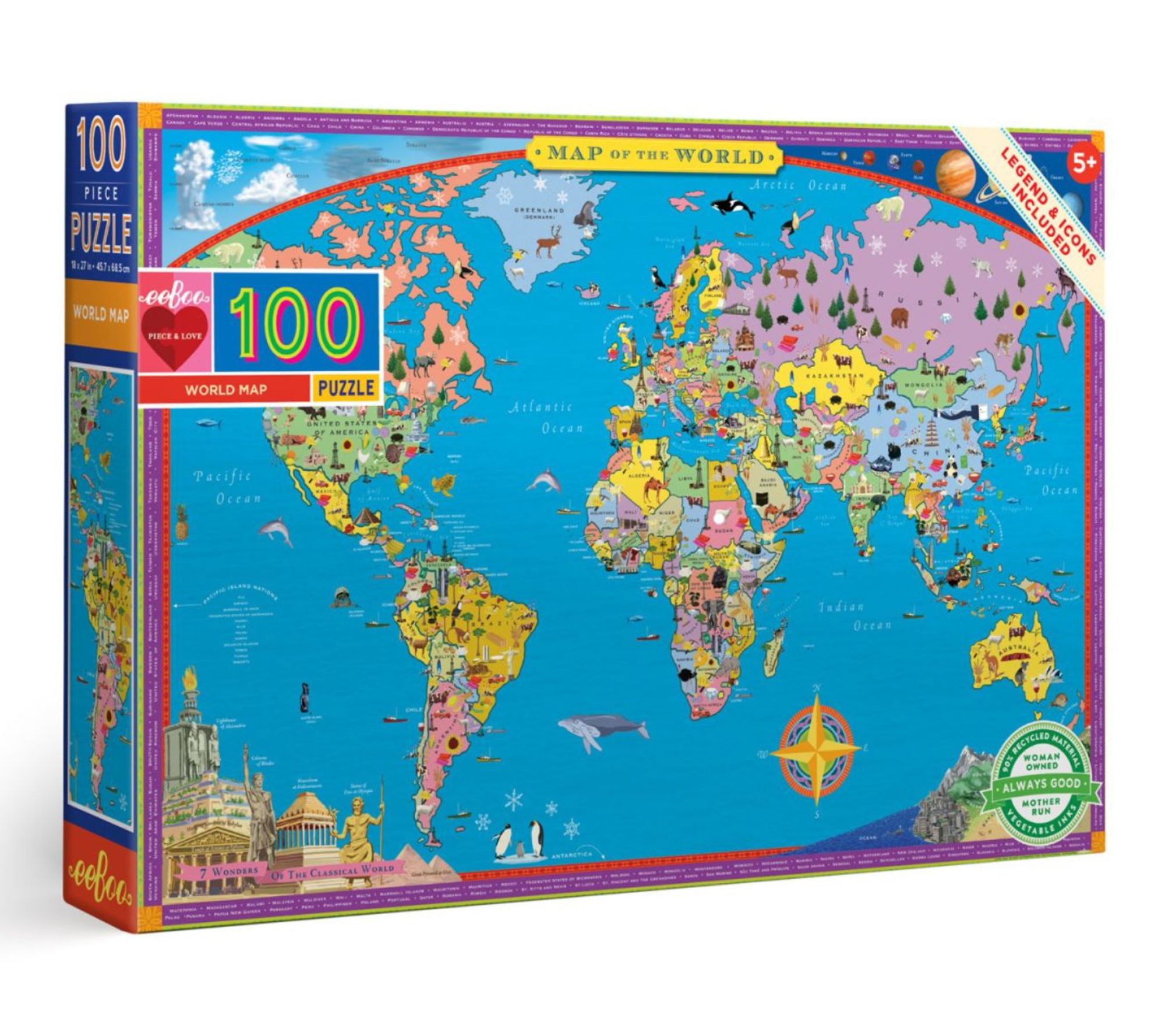 eeBoo World Map 100 Piece Puzzle
