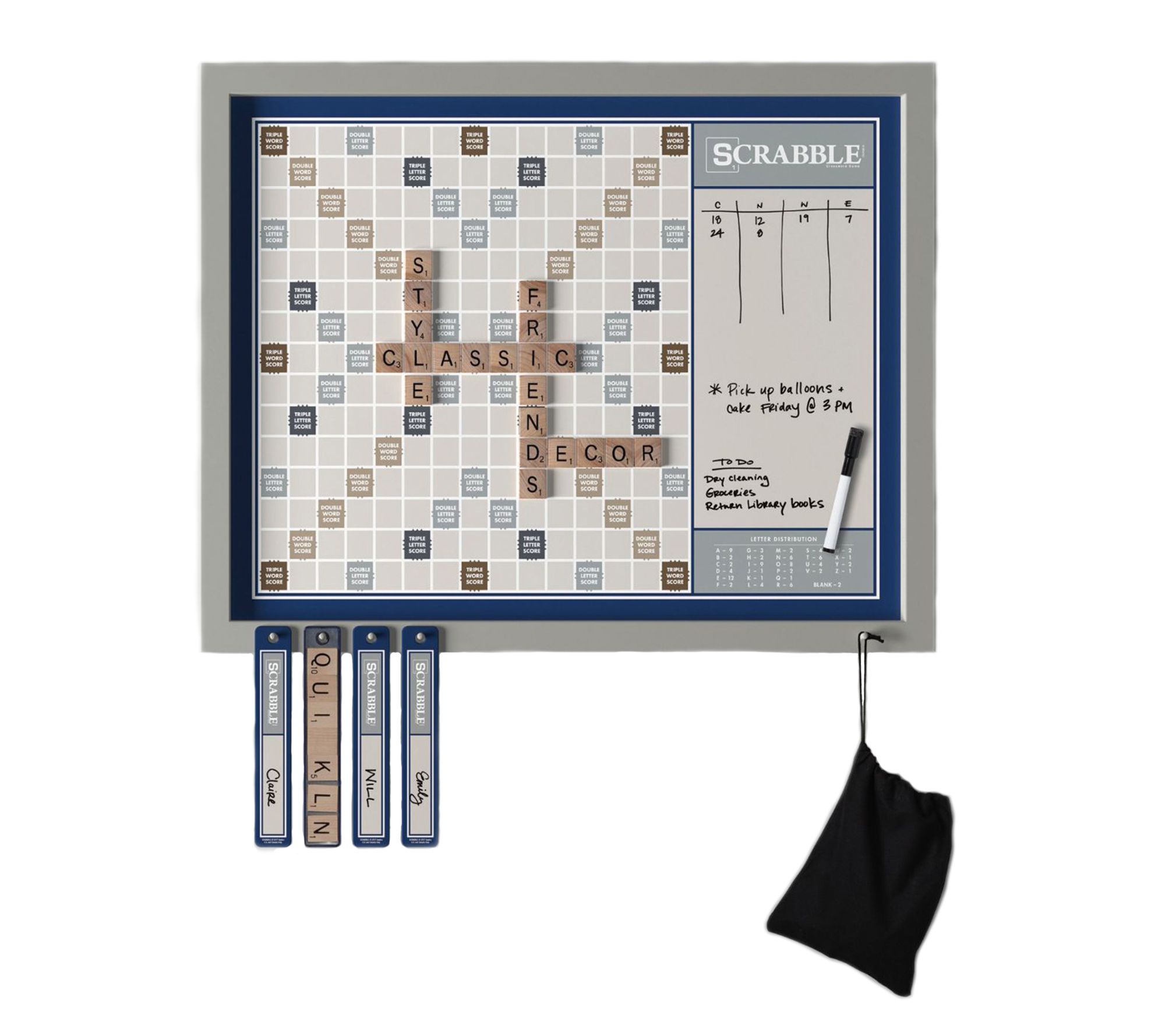 Scrabble Deluxe 2 in 1 Wall Edition with Framed Dry Erase Message Note Board New 