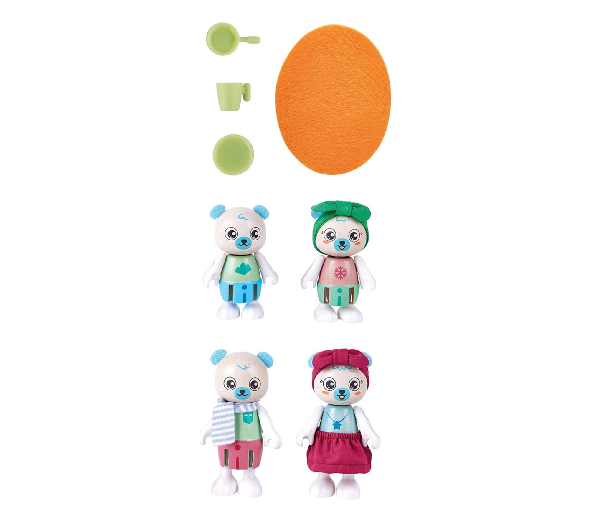 Hape 4 Animal Figure Toy Set w/ Floor Mat & Eating Access