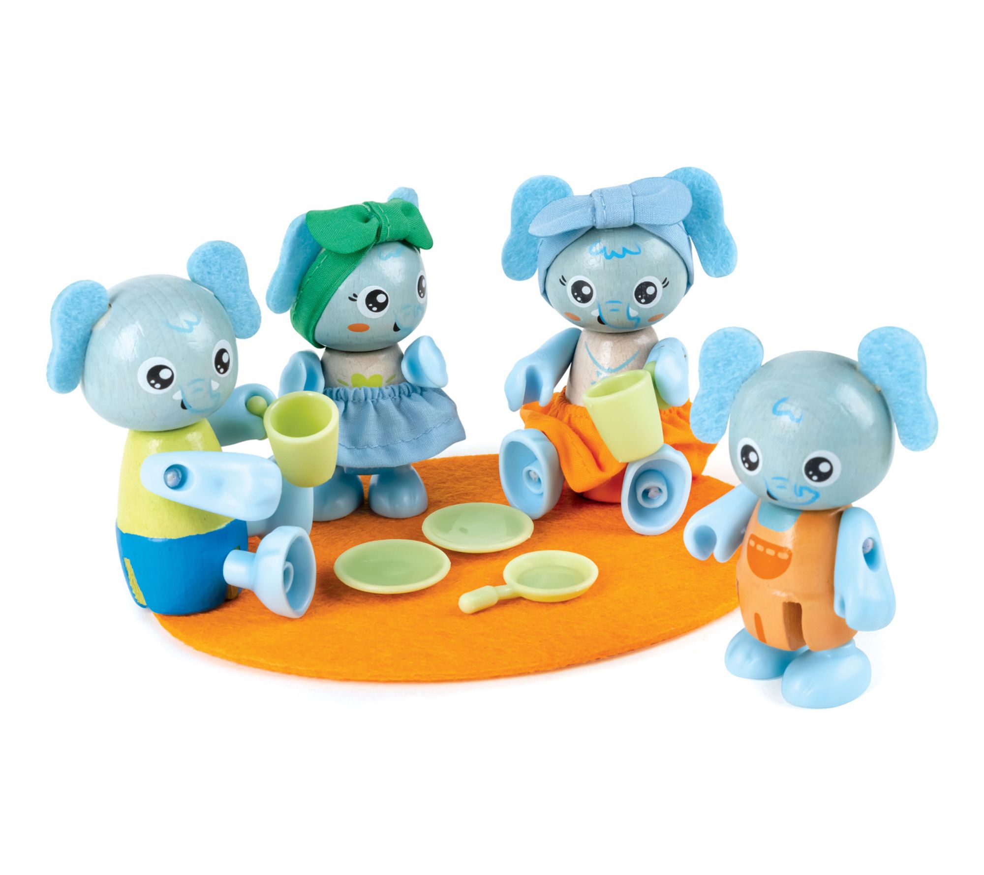 Hape 4 Animal Figure Toy Set w/ Floor Mat & Eating Access