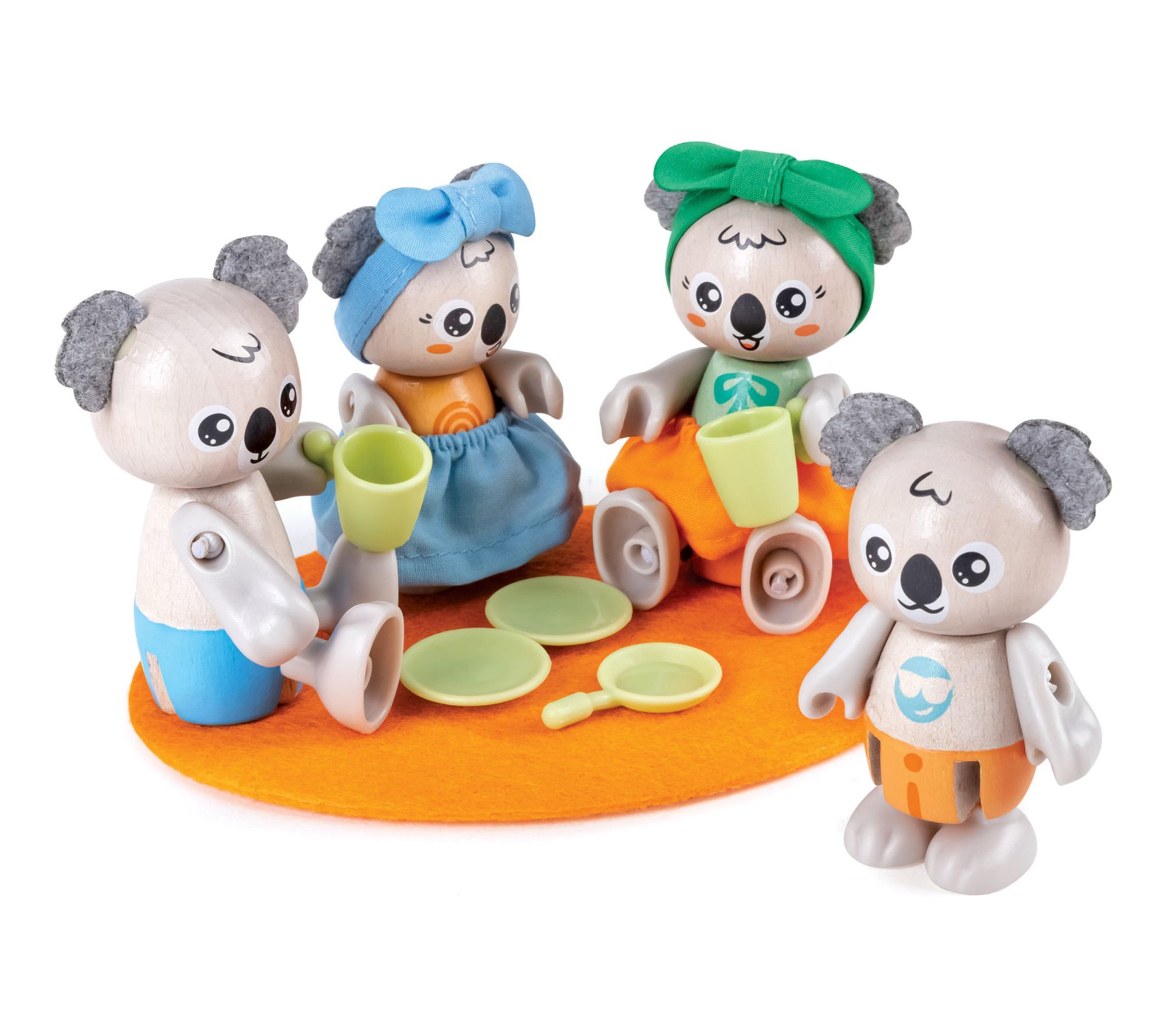 Hape 4 Animal Figure Toy Set w/ Floor Mat & Eating Access