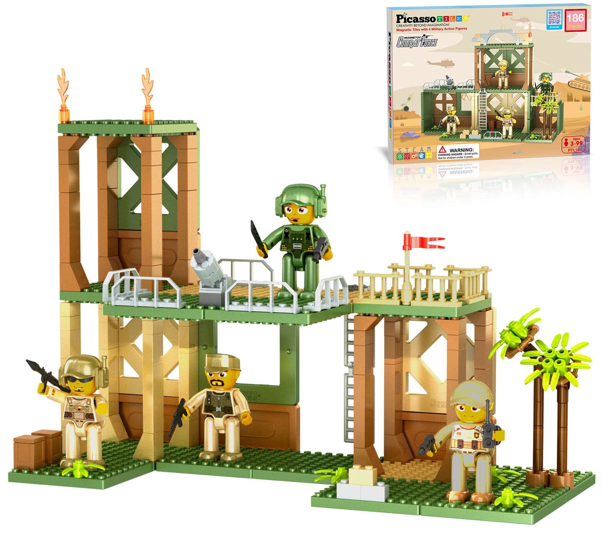 PicassoTiles Military Magnetic Tile, Brick & Blocks Set