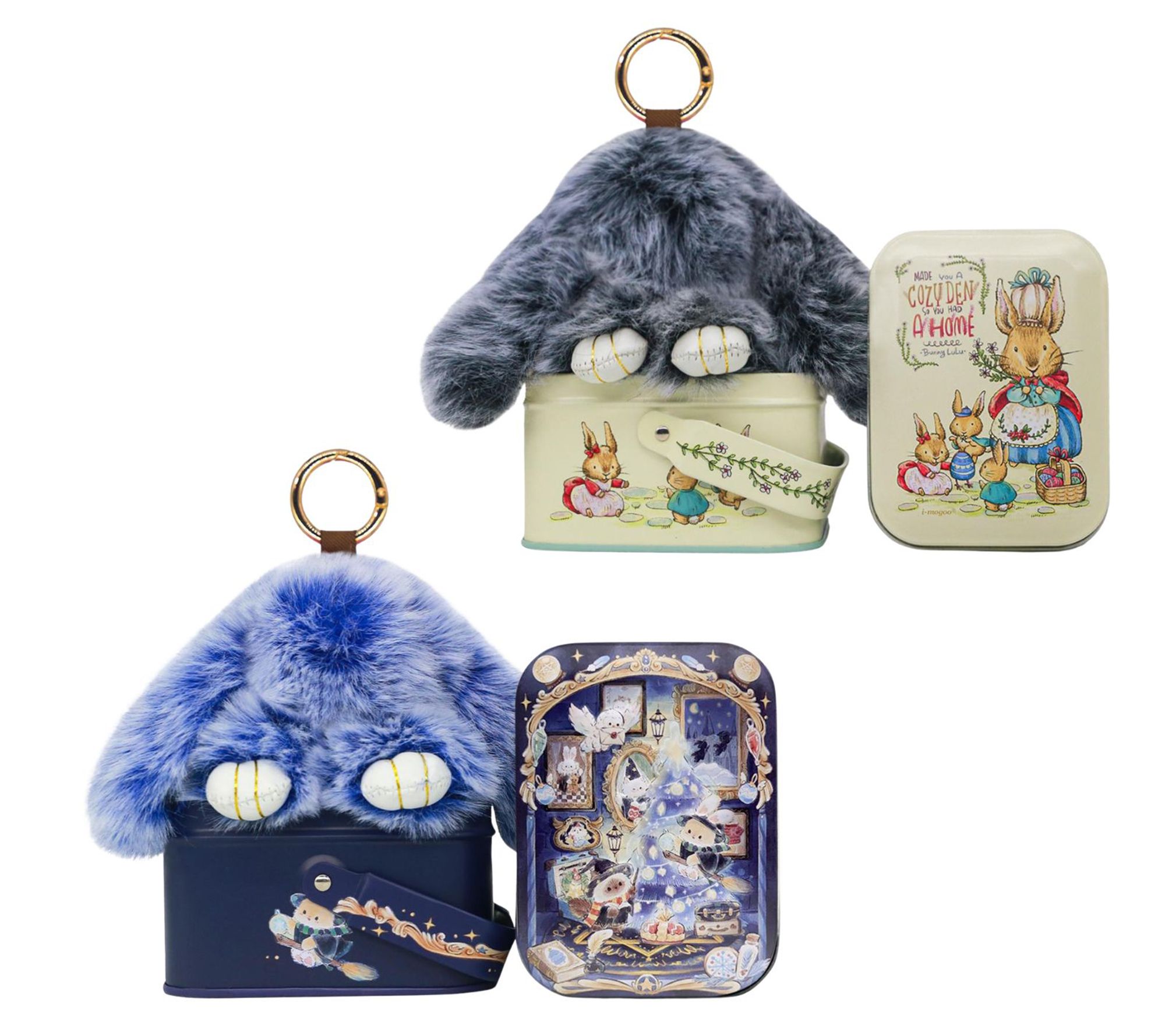 Bunnylulu Handmade Fluffy Soft Keychain With Metal Tin 2pcs