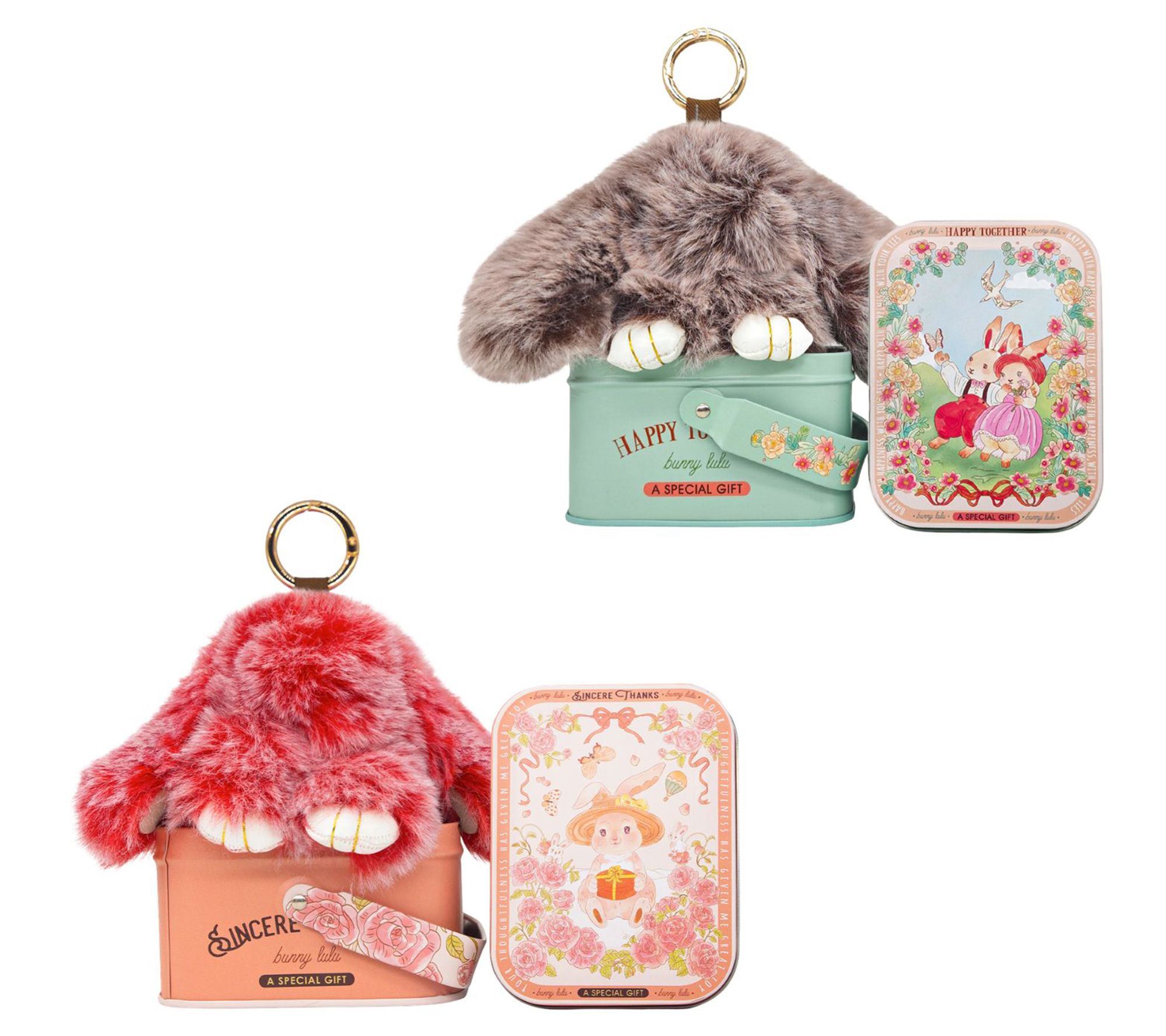 Bunnylulu Handmade Fluffy Soft Keychain With Metal Tin 2pcs