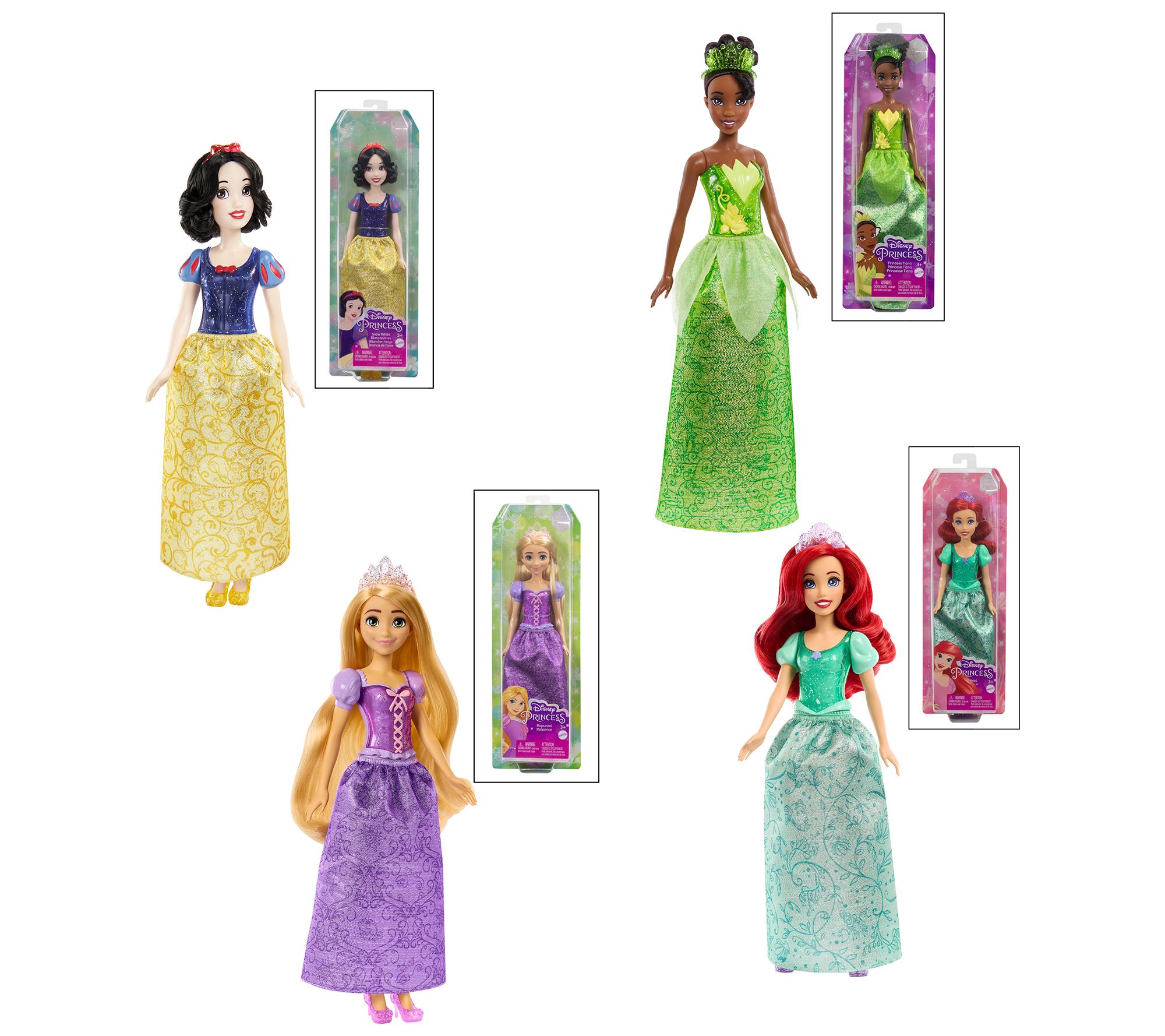 As Is Disney Princess Set of 4 Posable Fashion Dolls