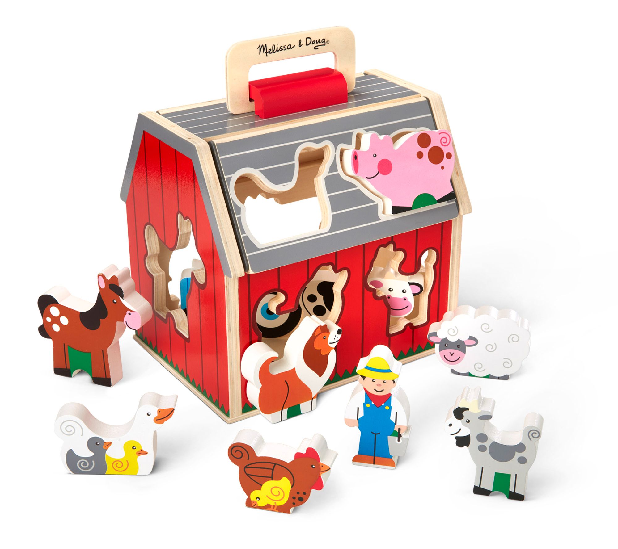Melissa & Doug Latches Wooden Activity Barn with 6 Doors, 4 Play Figure  Farm Animals 