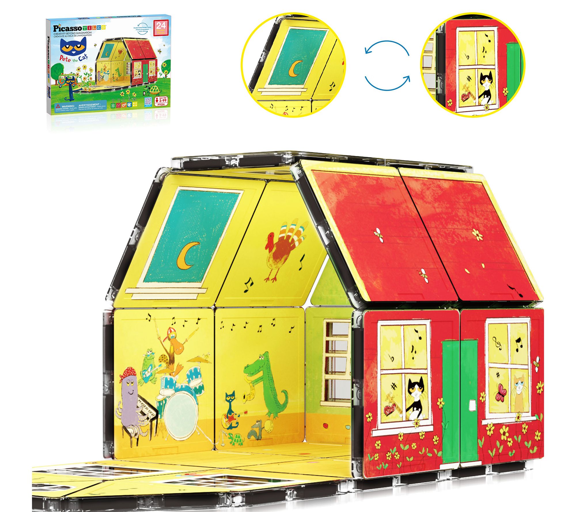 PicassoTiles Pete the Cat Magnetic Tile House Set - 24 Pieces