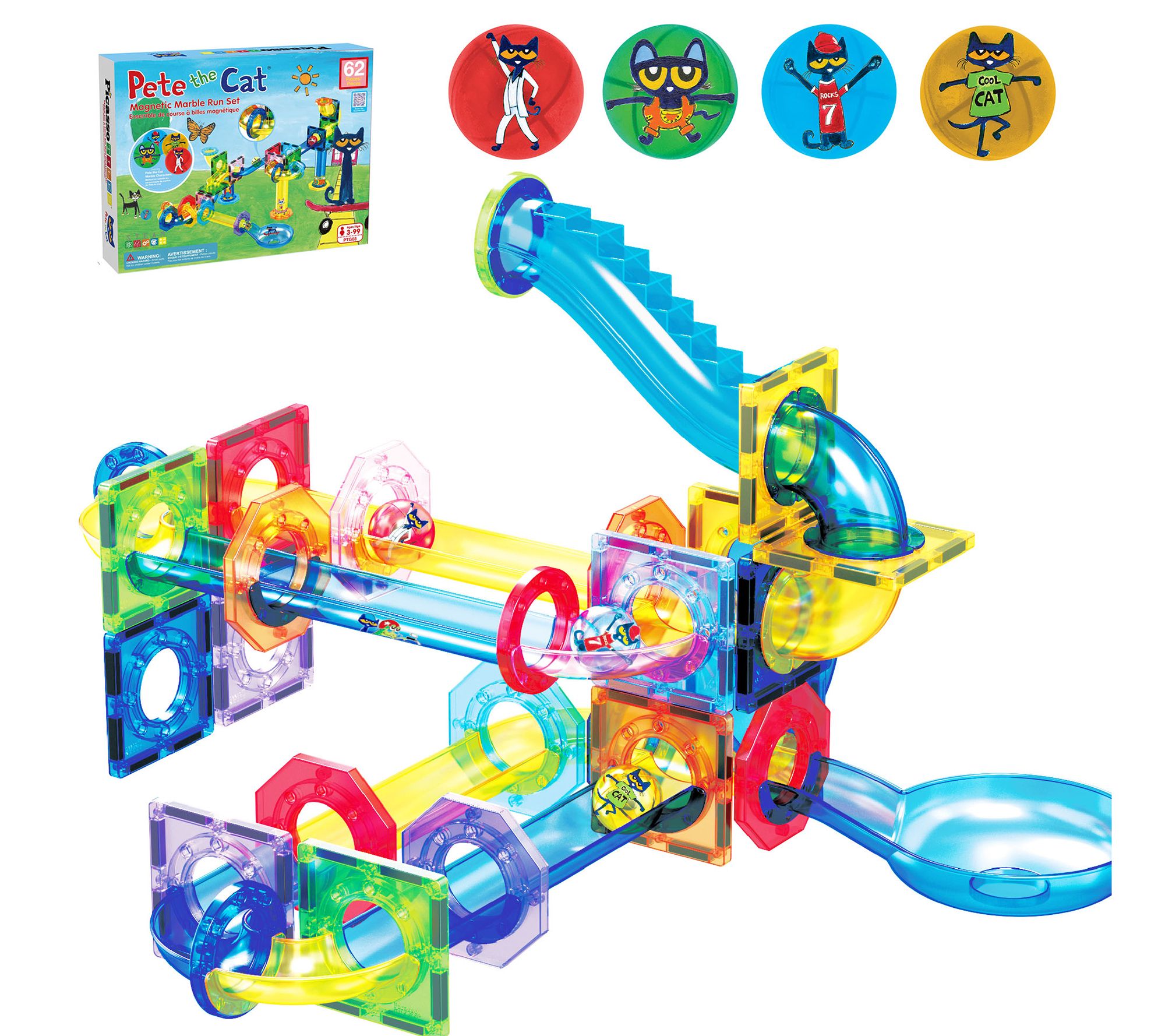 PicassoTiles Pete the Cat Magnetic Marble Run Playset 62pc