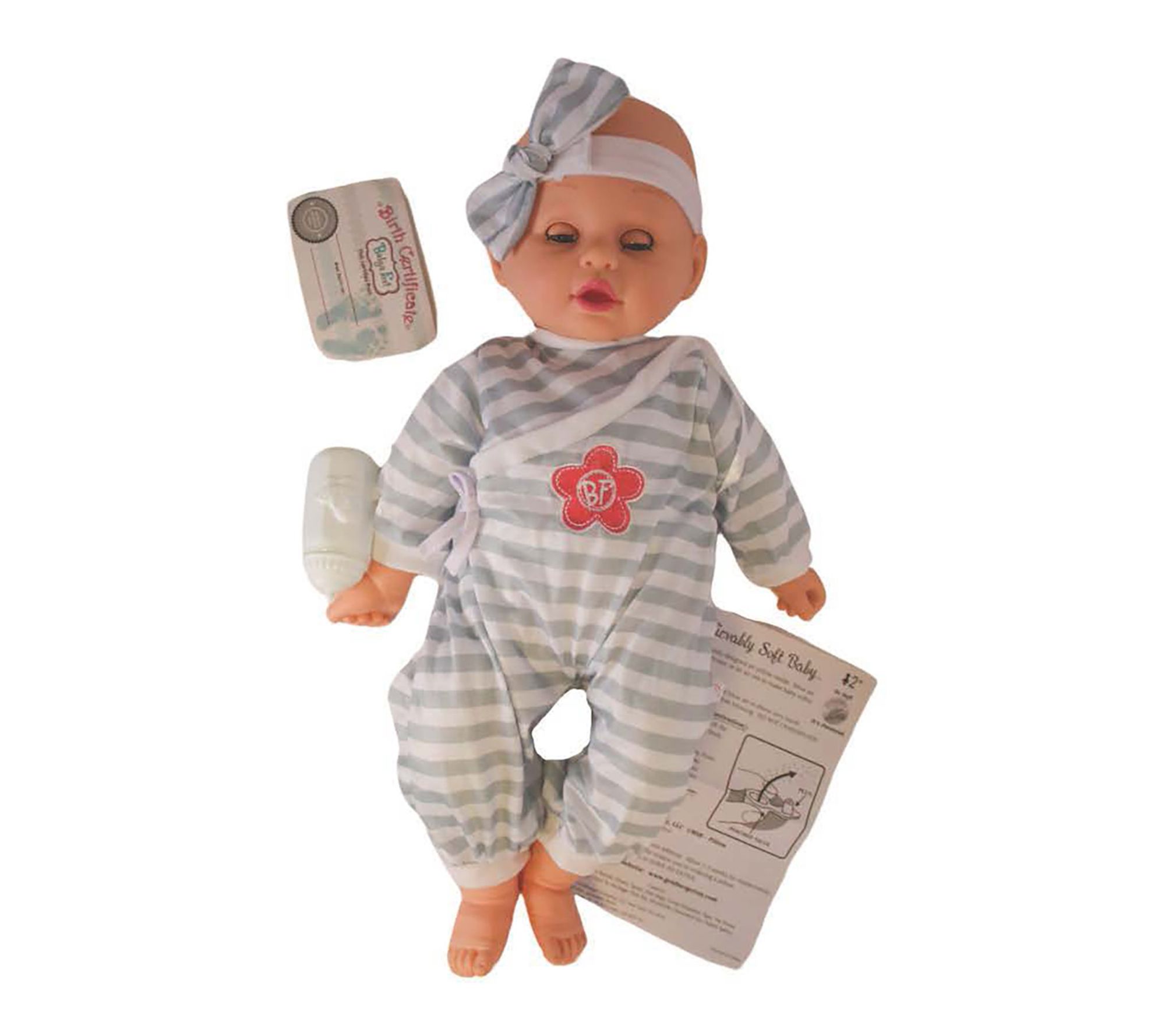 Goldberger Baby's First 19" Soft Baby Doll in Gray Striped PJs