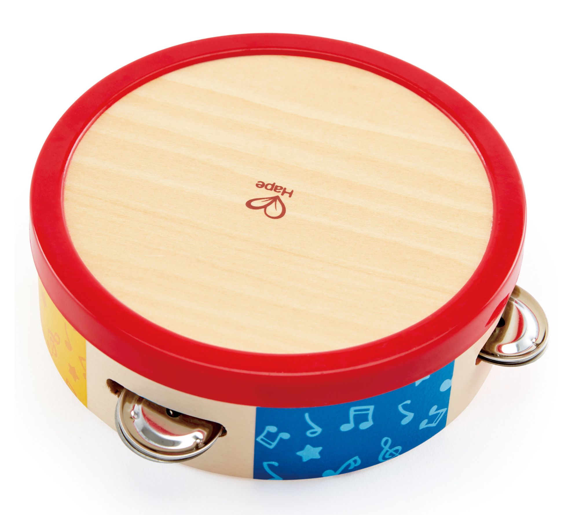 Hape Tap Along Tambourine Wooden Hand Drum andShaker Toy