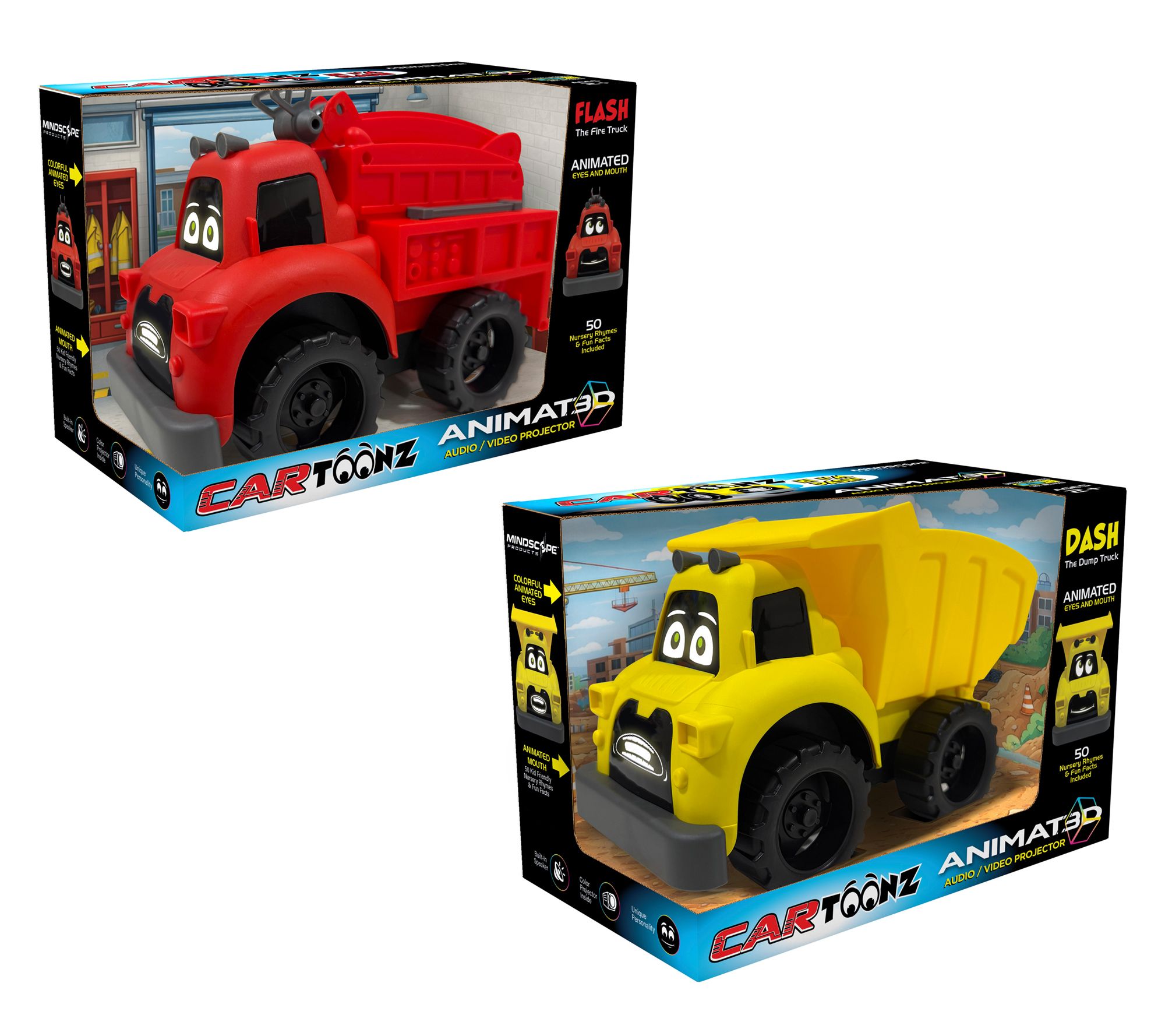 Set Of 2 CarToons Trucks with Projector Screen Faces